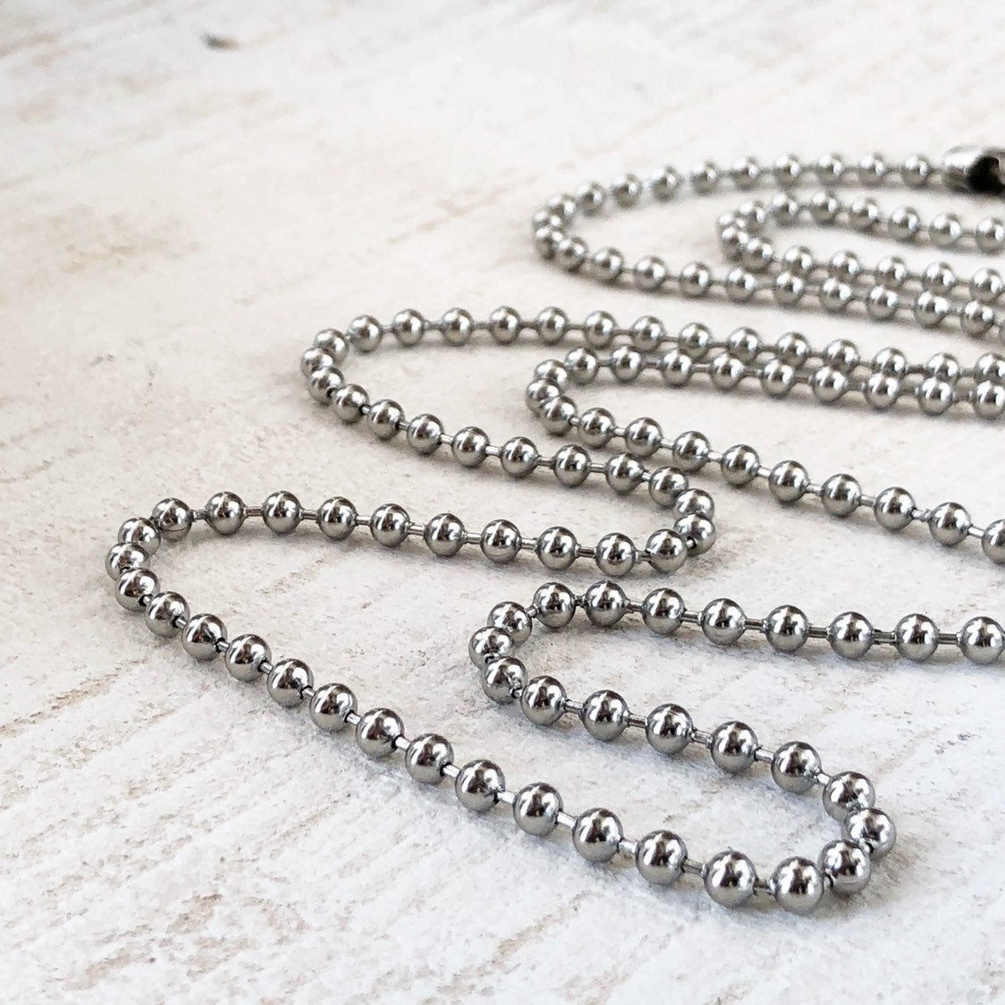 Large Stainless Steel Ball Chain Necklace – 4mm with Connector