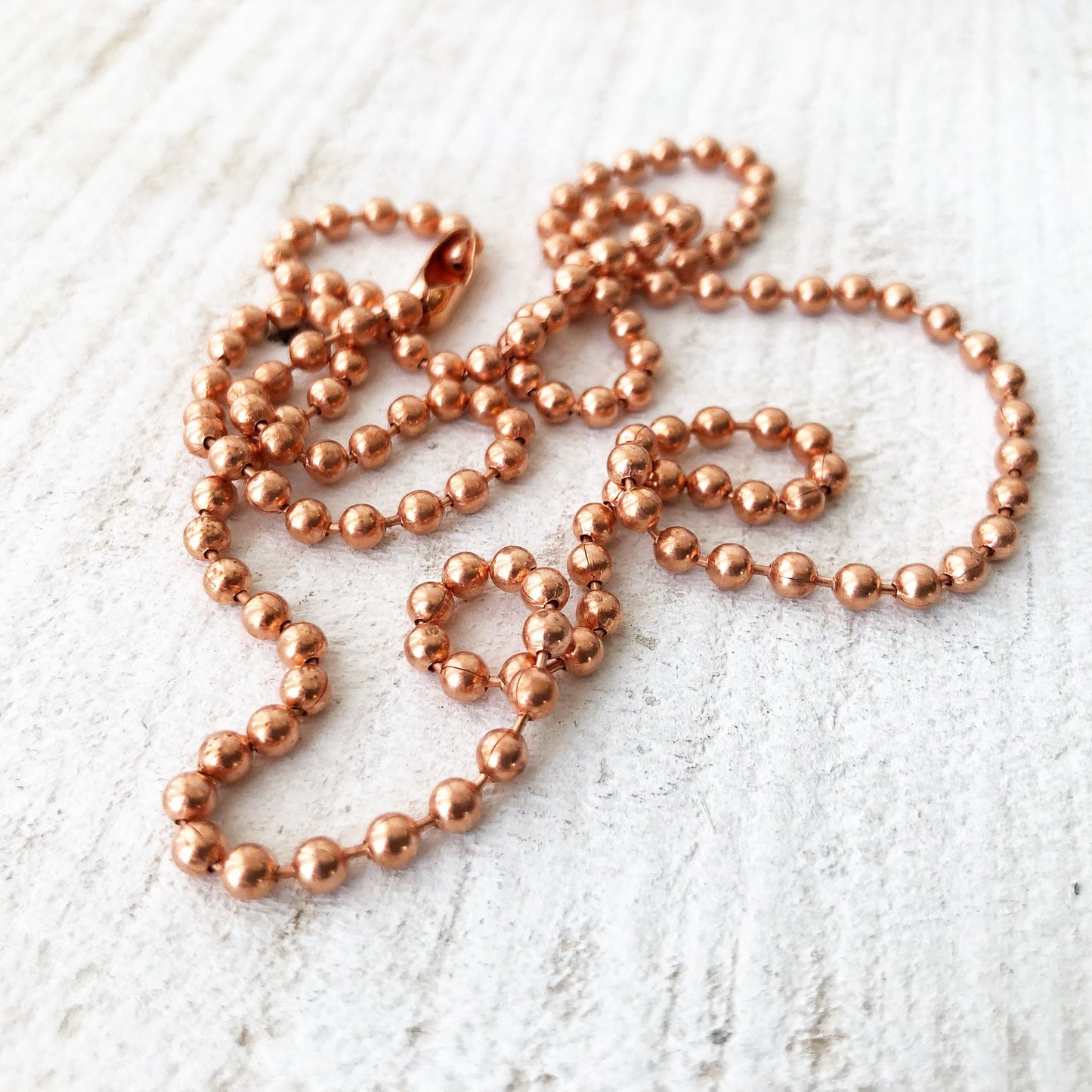 Pure Copper Ball Chain Necklace – 3.2mm Wide, Strong Necklace with Connector