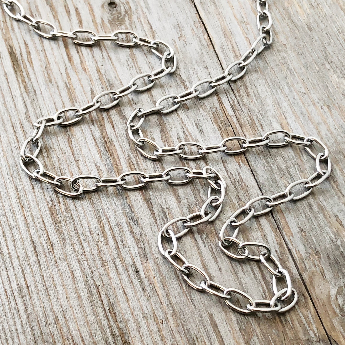 Stainless Steel Cable Chain Necklace – Large Oval Links with Handmade Swirl Clasp, Adjustable Length