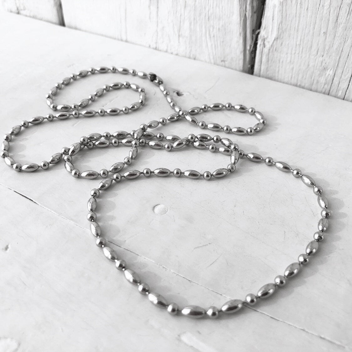 Stainless Steel 3.2mm Ball-bar Chain Necklace – Silver Alternative with Connector