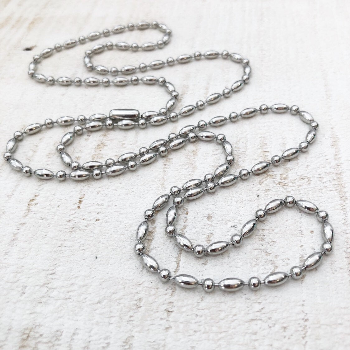 Stainless Steel 3.2mm Ball-bar Chain Necklace – Silver Alternative with Connector