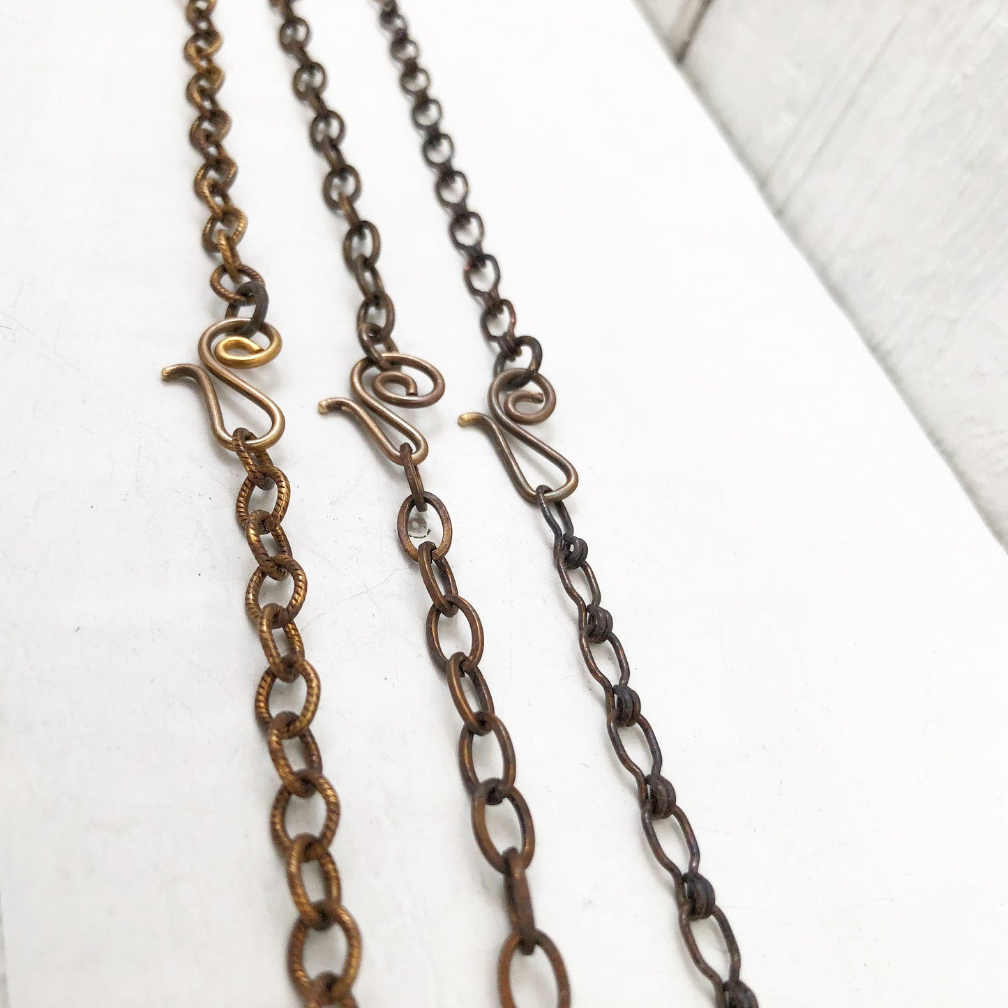 Antiqued Solid Brass Necklace Chain – Adjustable Custom Cable Style with Artisan Clasp