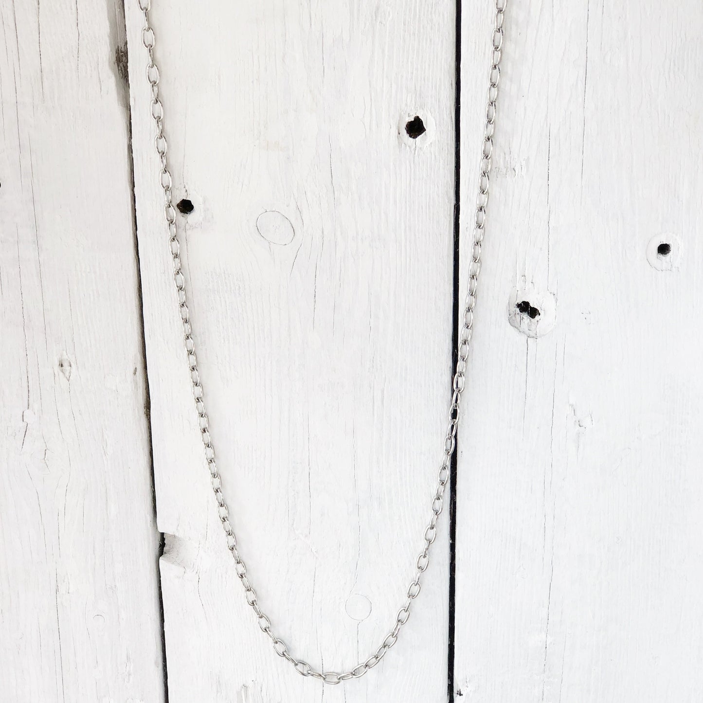 Stainless Steel Cable Chain Necklace – Large Oval Links with Handmade Swirl Clasp, Adjustable Length