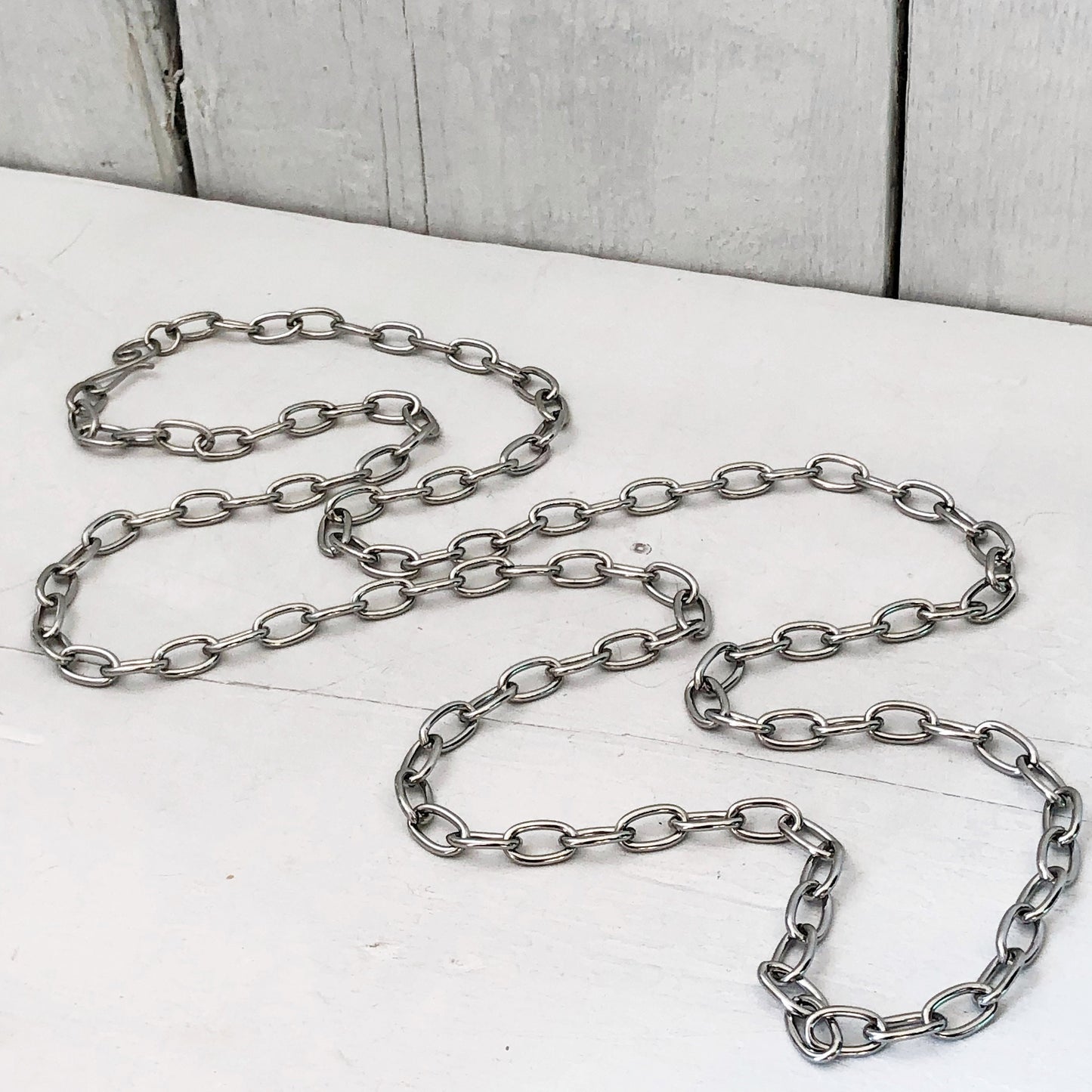Stainless Steel Cable Chain Necklace – Large Oval Links with Handmade Swirl Clasp, Adjustable Length