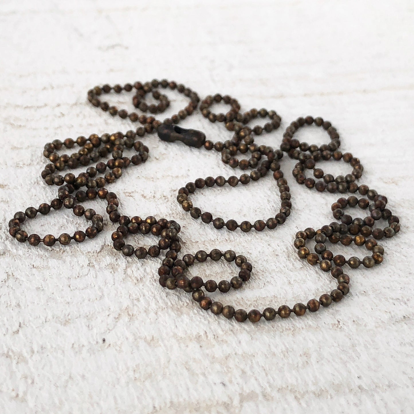 Solid Brass Ball Chain 1.8mm with Connector, Aged Finish, Custom Necklace Length