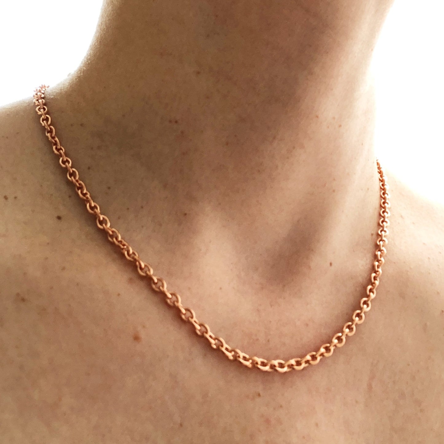 Etched Copper Cable Necklace Chain – Handmade Artisan Clasp, Textured Links