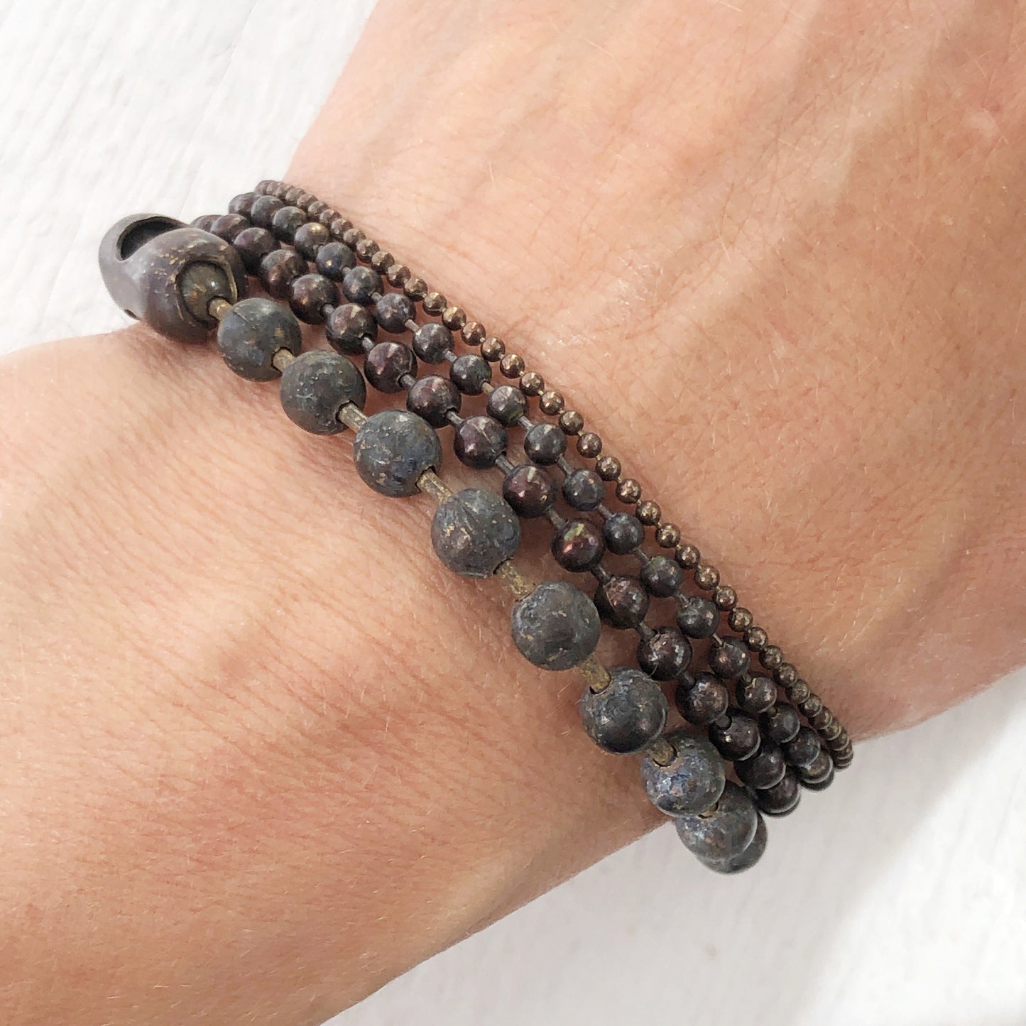 Antiqued Brass Ball Chain Bracelet – Custom Patina Beaded Chain with Connector