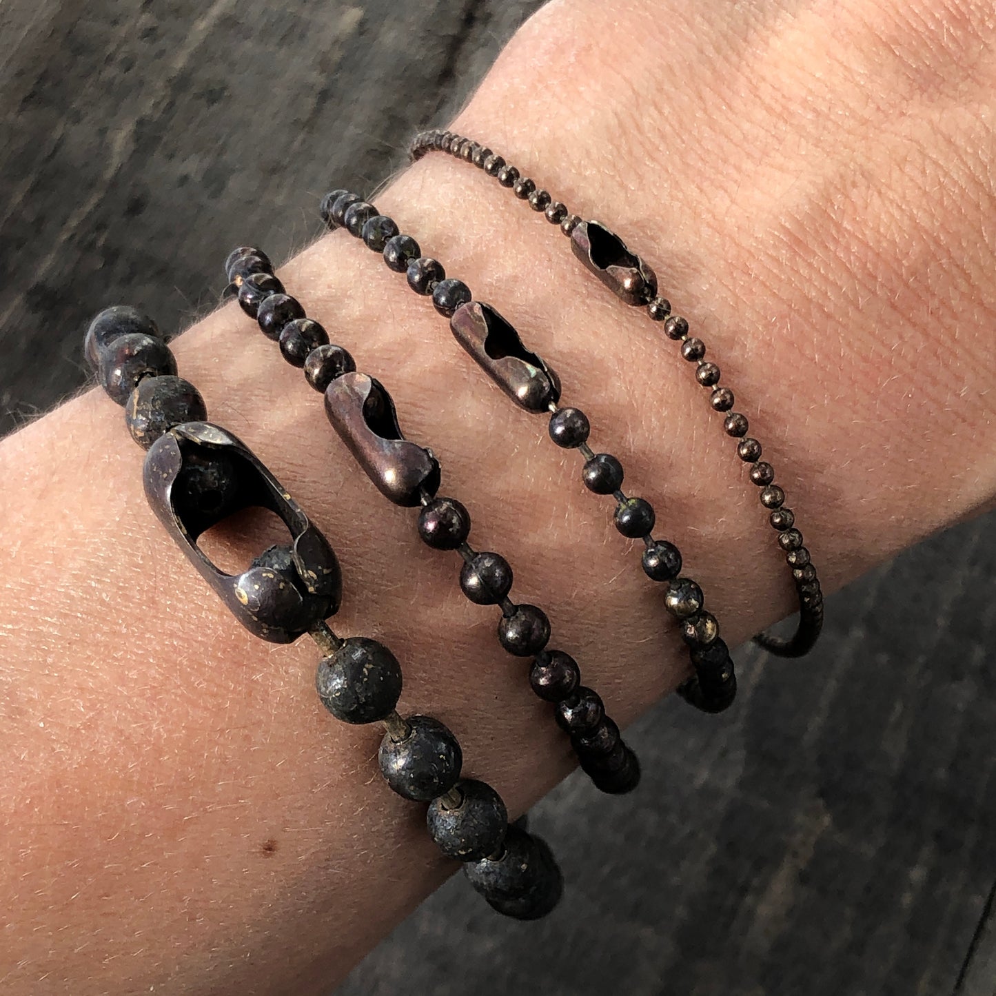 Antiqued Brass Ball Chain Bracelet – Custom Patina Beaded Chain with Connector