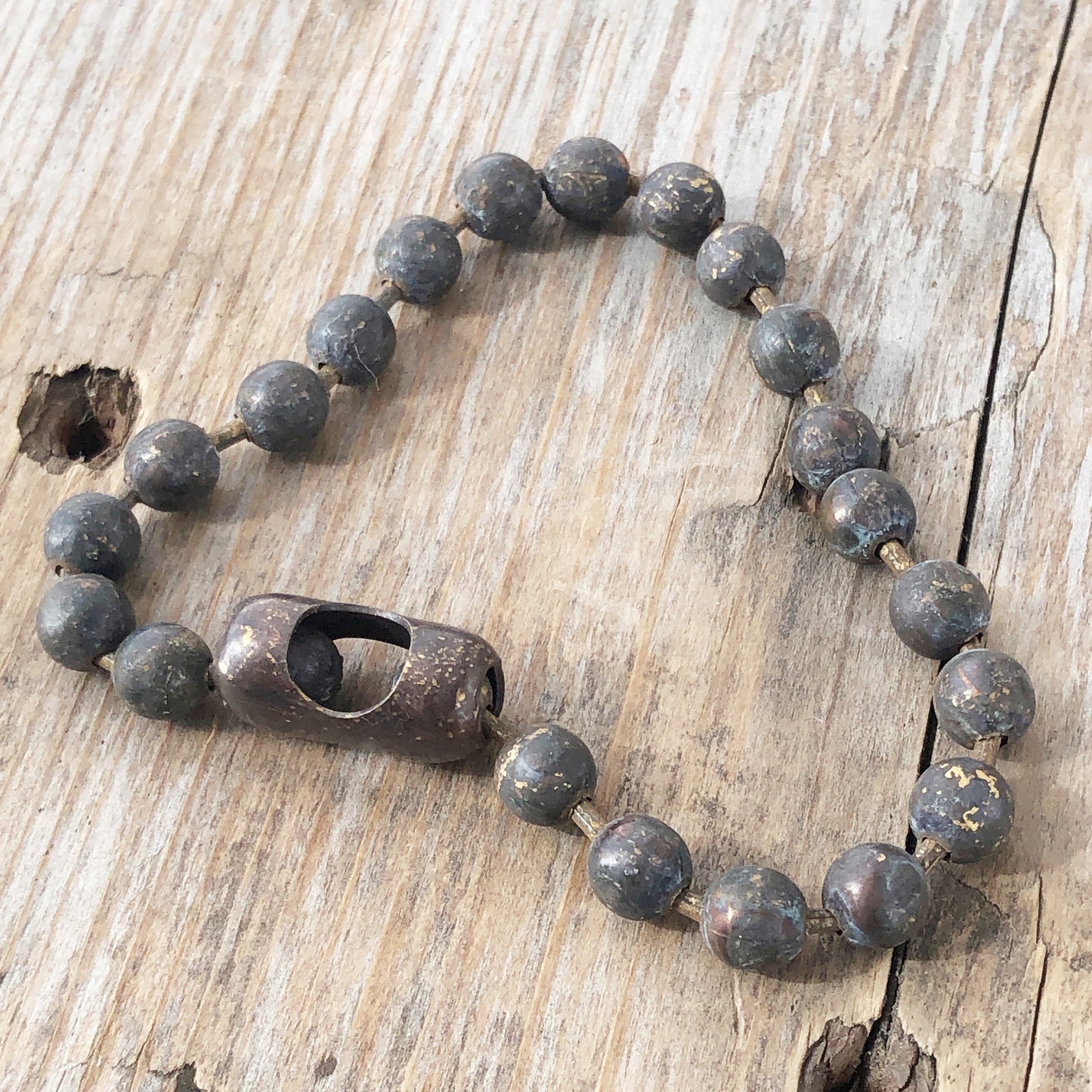 Antiqued Brass Ball Chain Bracelet – Custom Patina Beaded Chain with Connector