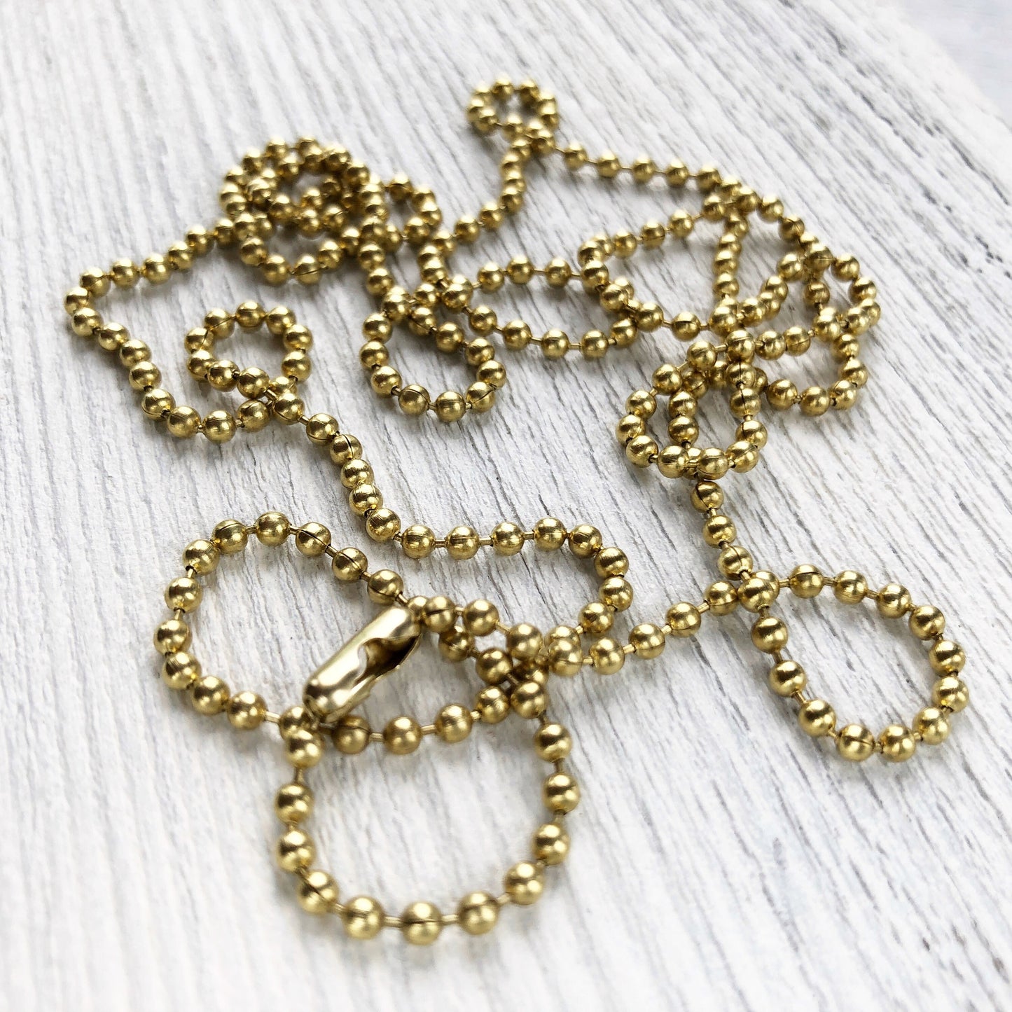 2.4mm Solid Brass Ball Chain Necklace with Connector – Custom Length