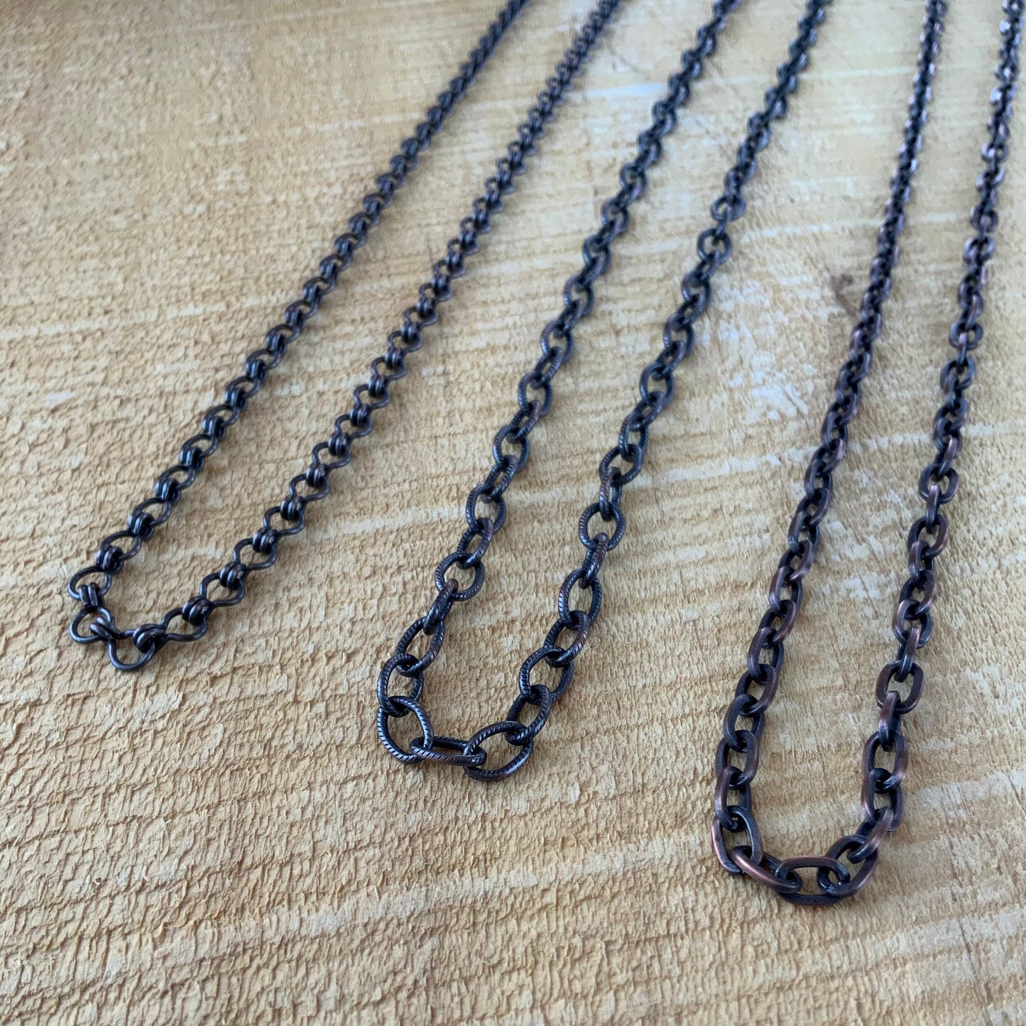 Adjustable Oxidized Solid Copper Necklace Chain with Artisan Clasp – 3 Styles