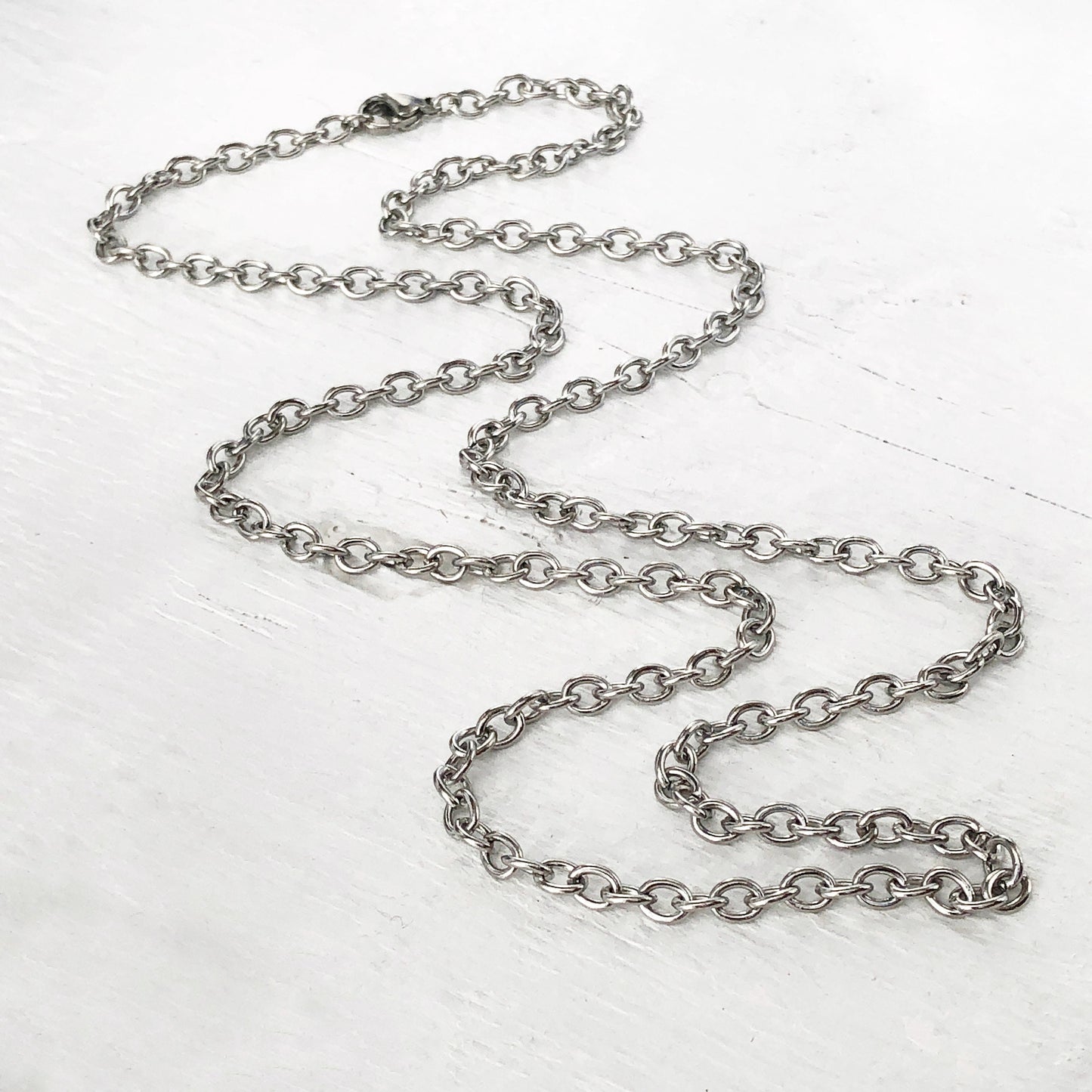 Stainless Steel Matinee Cable Chain Necklace with Lobster Clasp