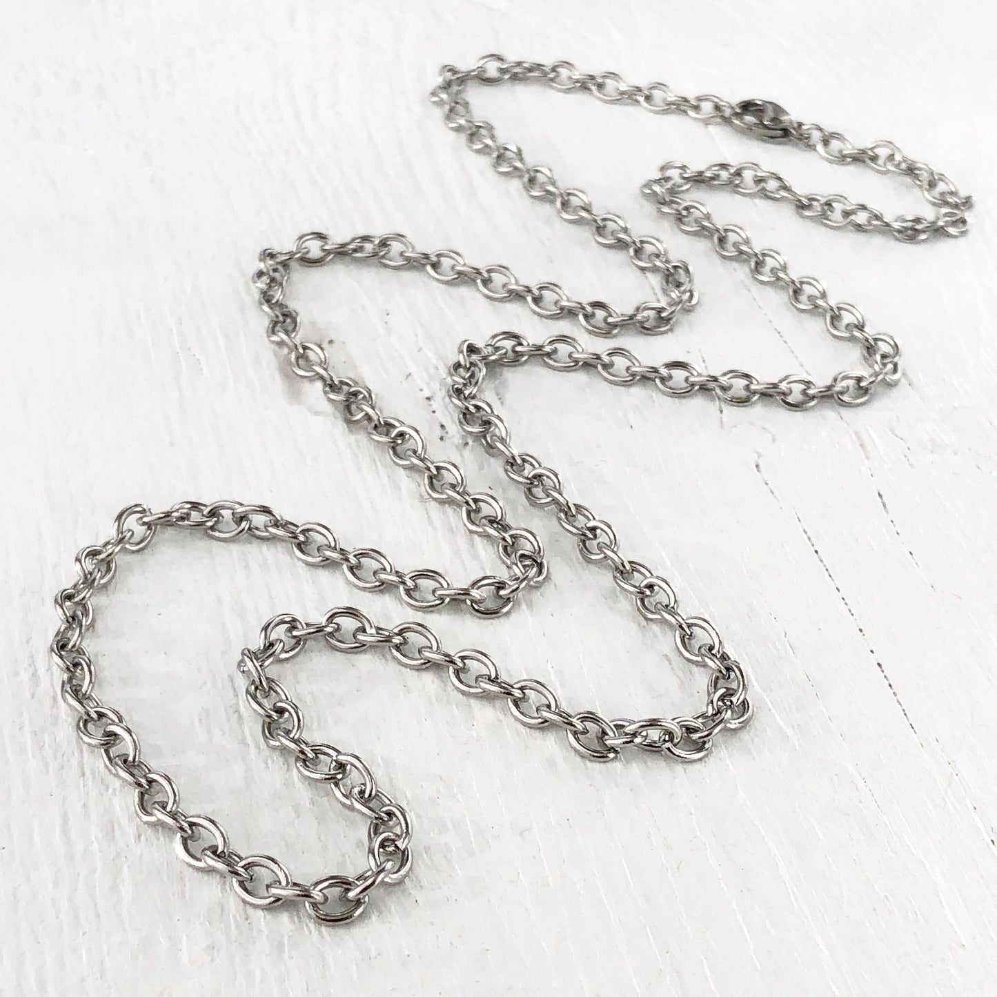 Adjustable Stainless Steel Cable Chain Necklace – 3.7mm Links with Lobster Clasp, 23” (Matinée Length)