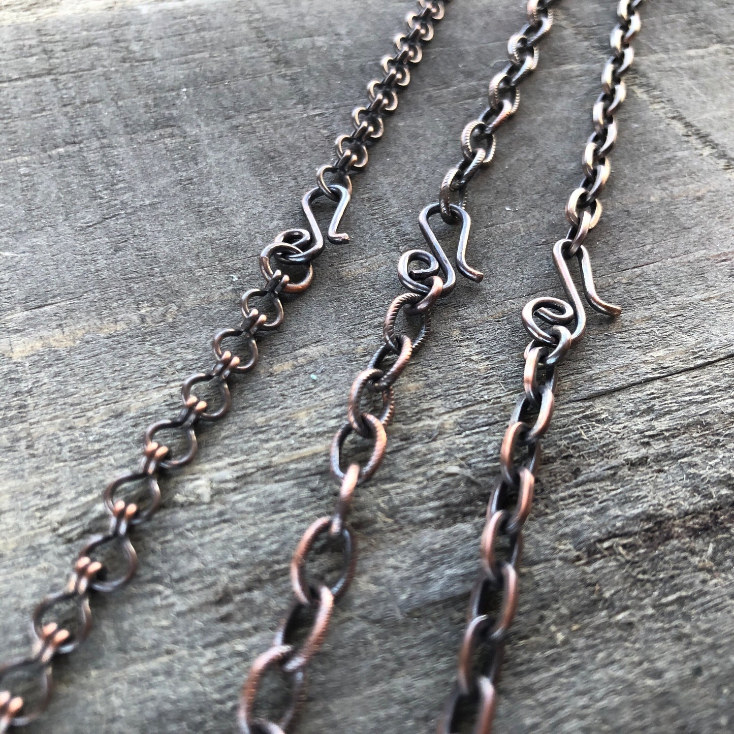 Adjustable Oxidized Solid Copper Necklace Chain with Artisan Clasp – 3 Styles