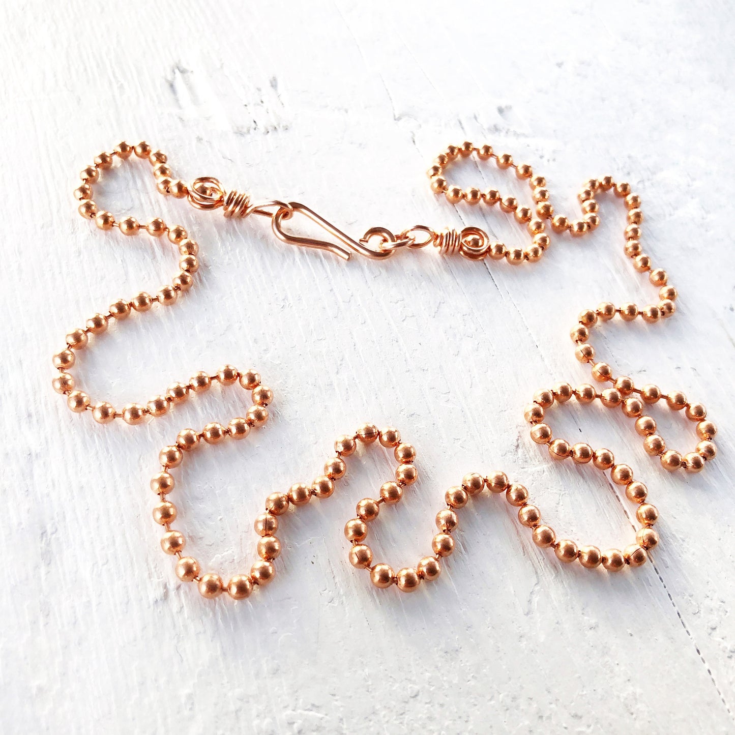 Copper Necklace 3.2mm Ball Chain with Artisan Clasp