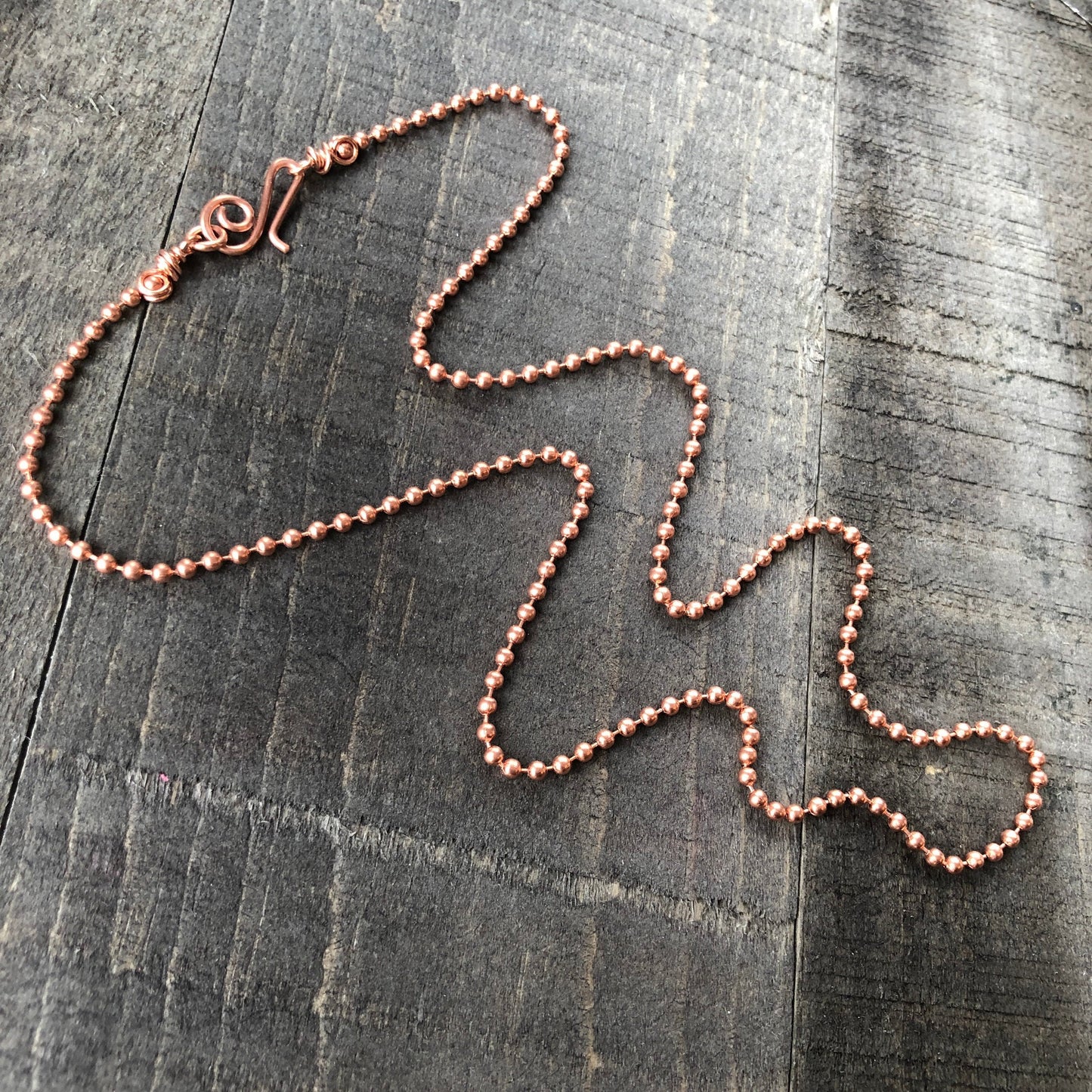 2.4mm Solid Copper Ball Chain Necklace with Artisan Clasp – Choose Your Style