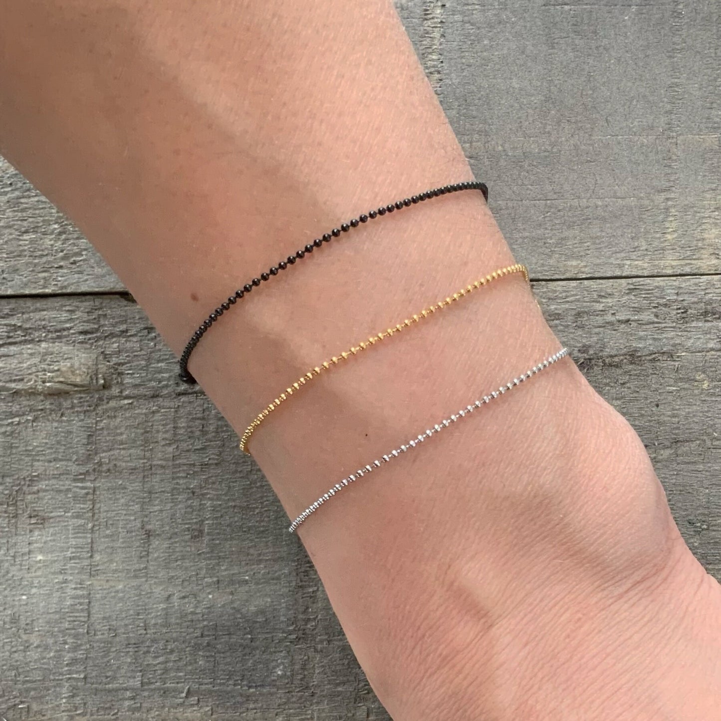 Fine Stainless Steel Ball Chain Bracelet or Anklet – 1.2mm, Silver, Gold, or Black