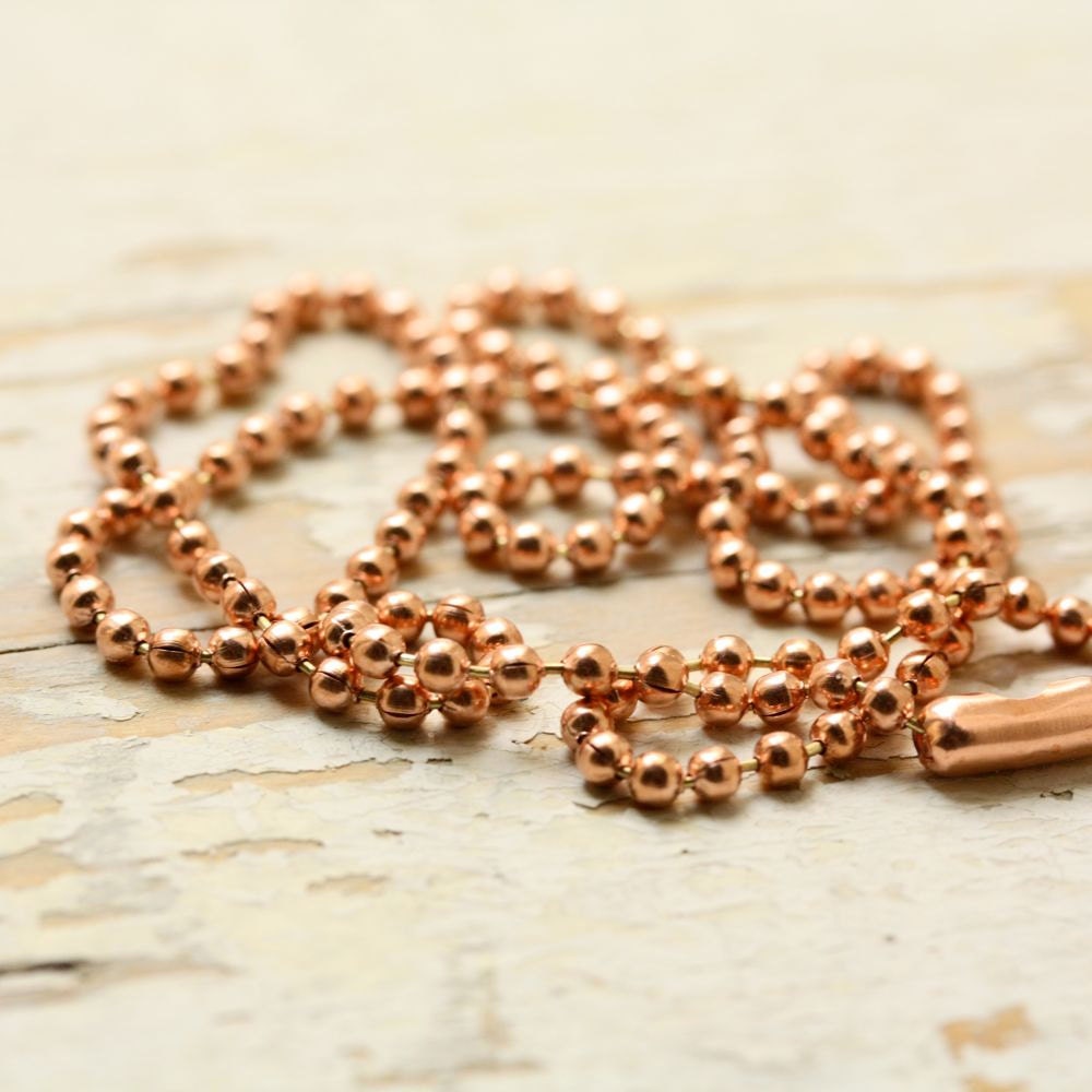 2.4mm Solid Copper Ball Chain Necklace with End Connector – Custom Length