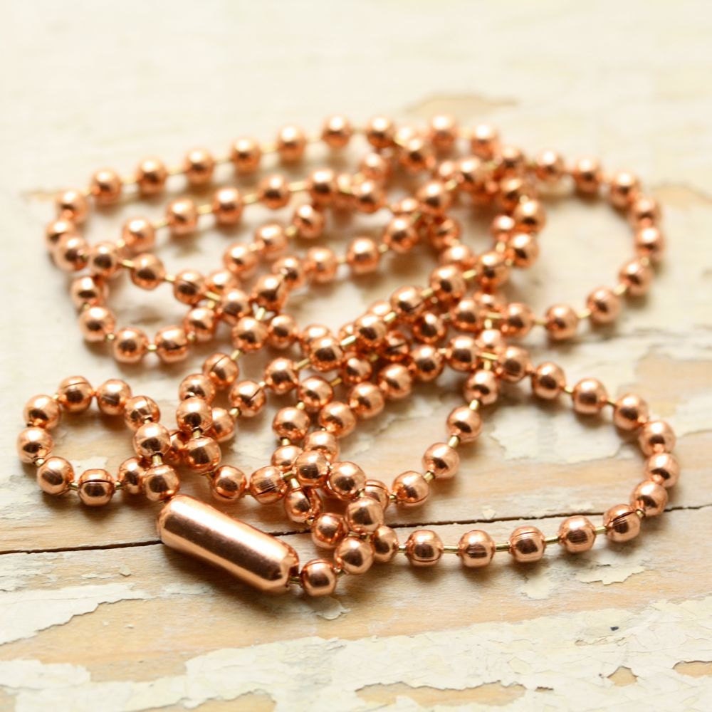 2.4mm Solid Copper Ball Chain Necklace with End Connector – Custom Length