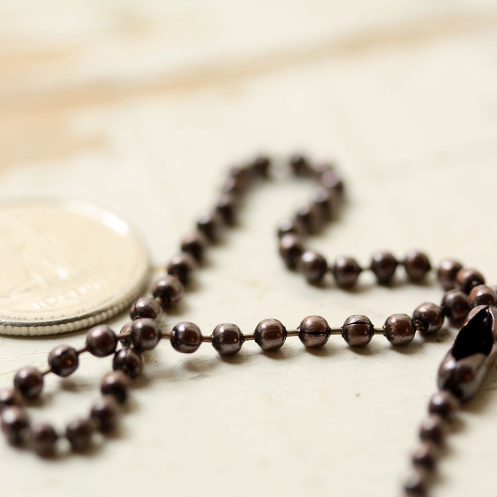 2.4mm Antiqued Solid Copper Necklace Ball-bar, faceted, or ball Chain with End Connector, Oxidized Solid Copper Ball Bar Chain