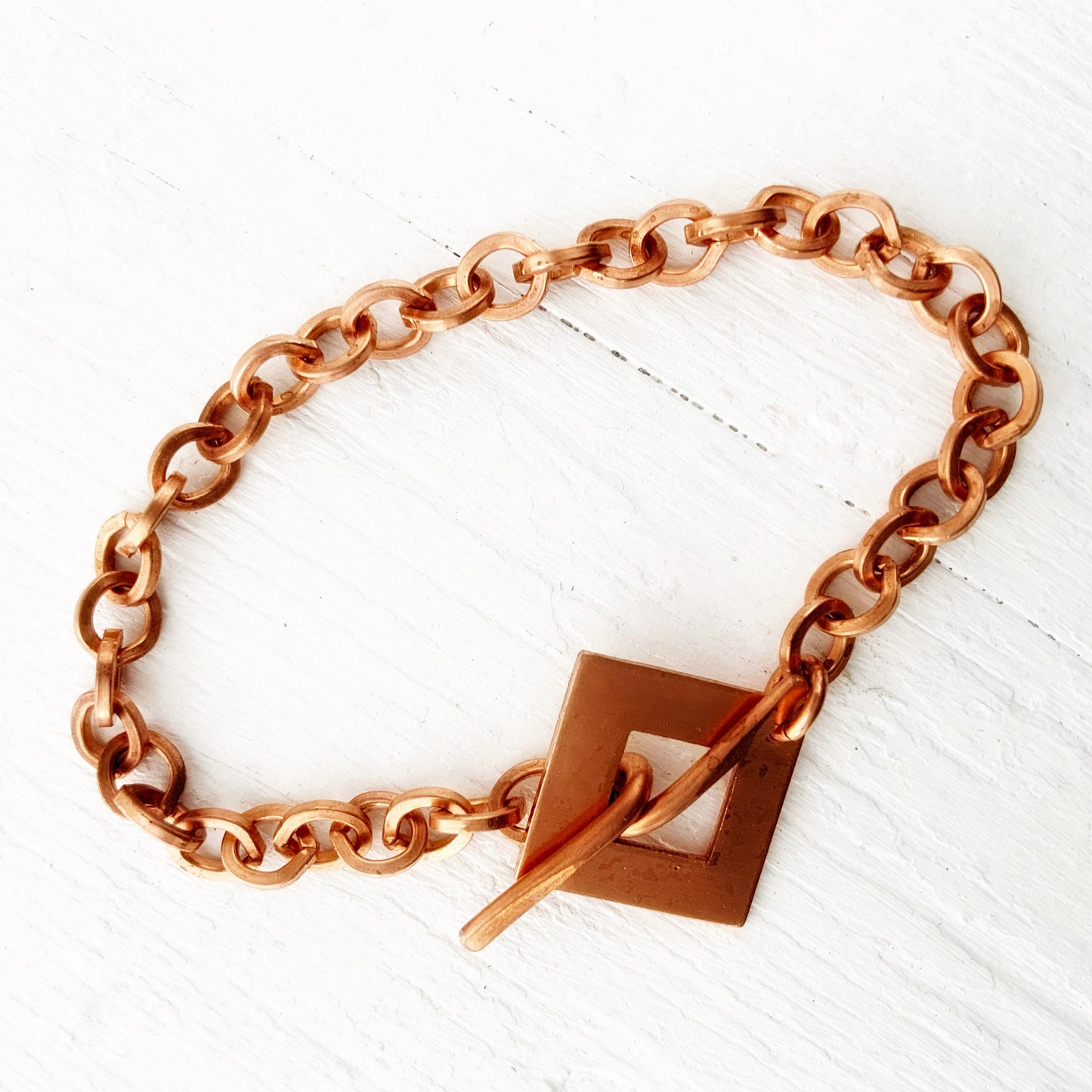 Square Toggle Bracelet or Anklet – Chunky Pure Copper Chain