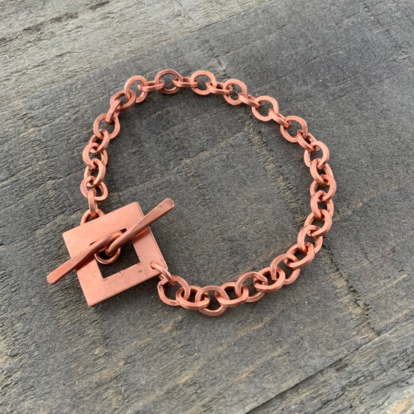 Square Toggle Bracelet or Anklet – Chunky Pure Copper Chain