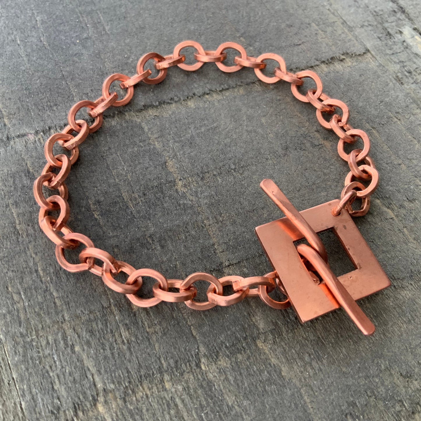 Square Toggle Bracelet or Anklet – Chunky Pure Copper Chain