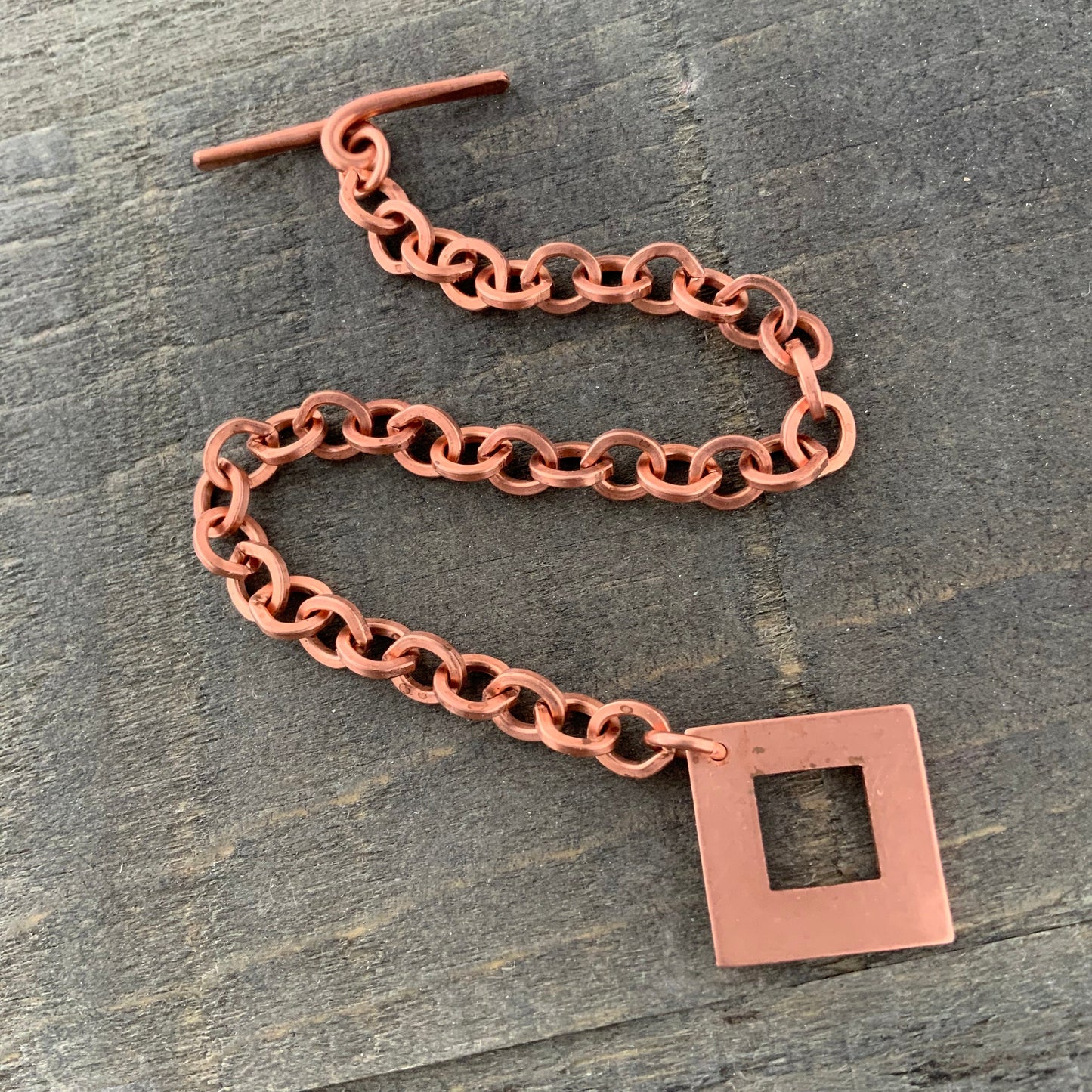 Square Toggle Bracelet or Anklet – Chunky Pure Copper Chain