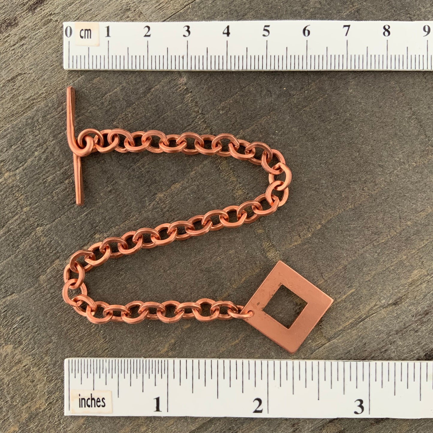 Square Toggle Bracelet or Anklet – Chunky Pure Copper Chain