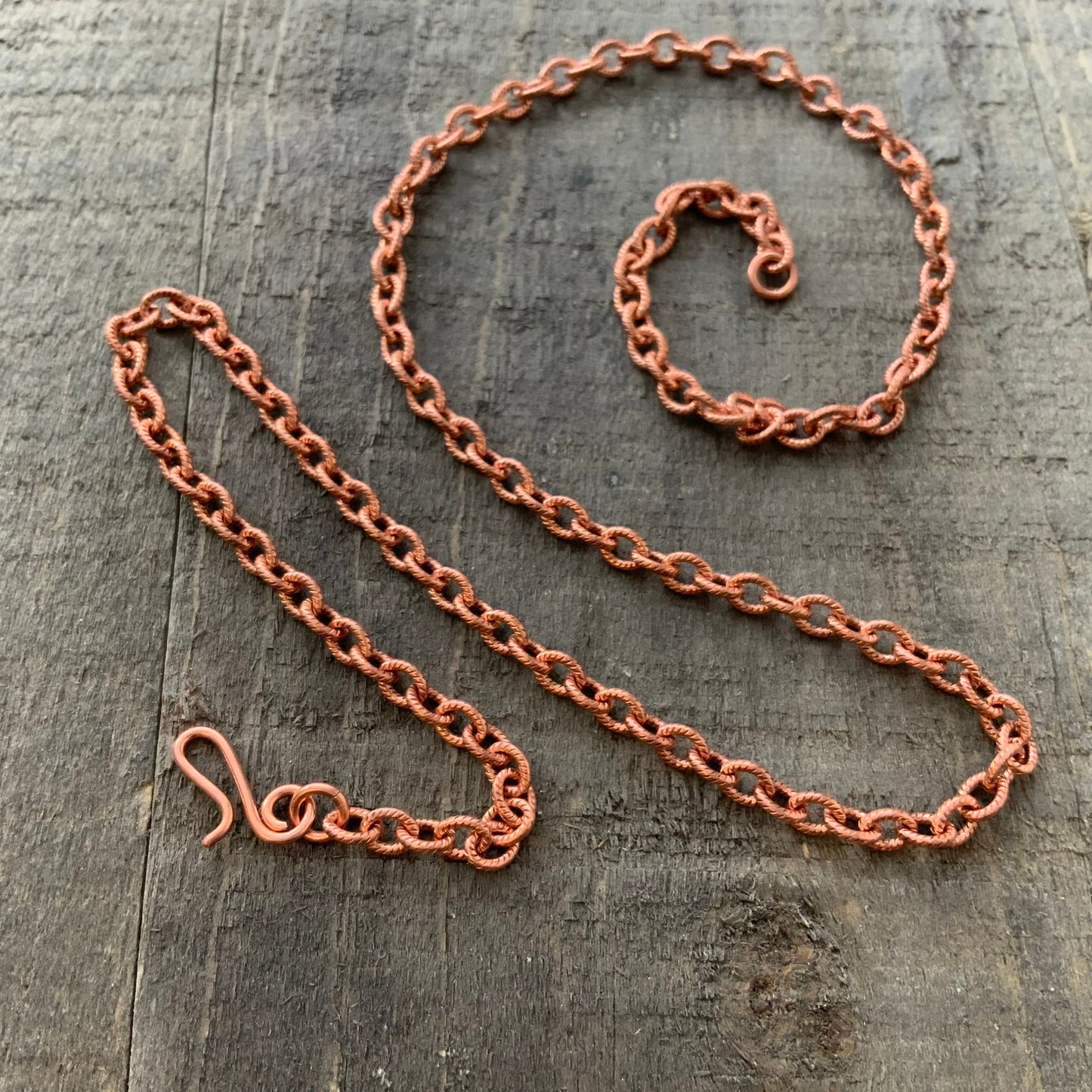 Etched Copper Cable Necklace Chain – Handmade Artisan Clasp, Textured Links