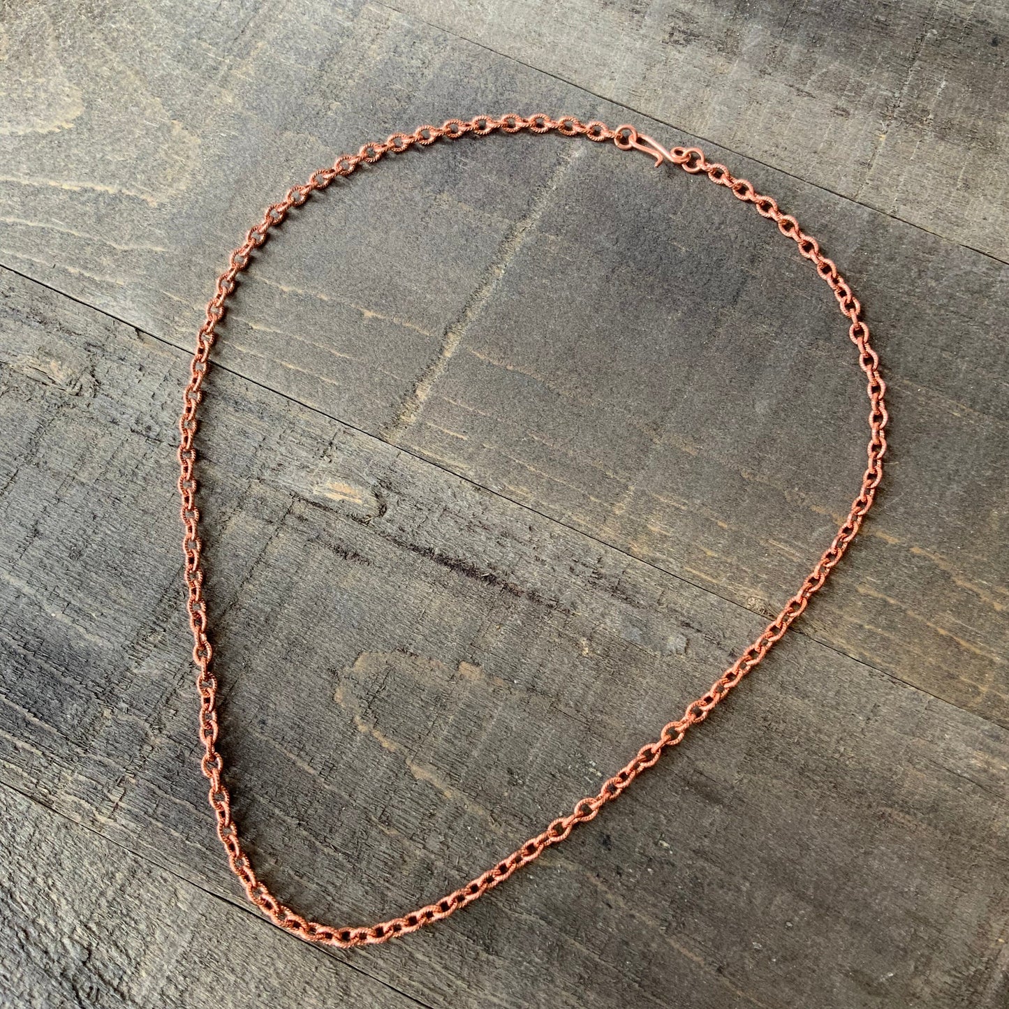 Etched Copper Cable Necklace Chain – Handmade Artisan Clasp, Textured Links