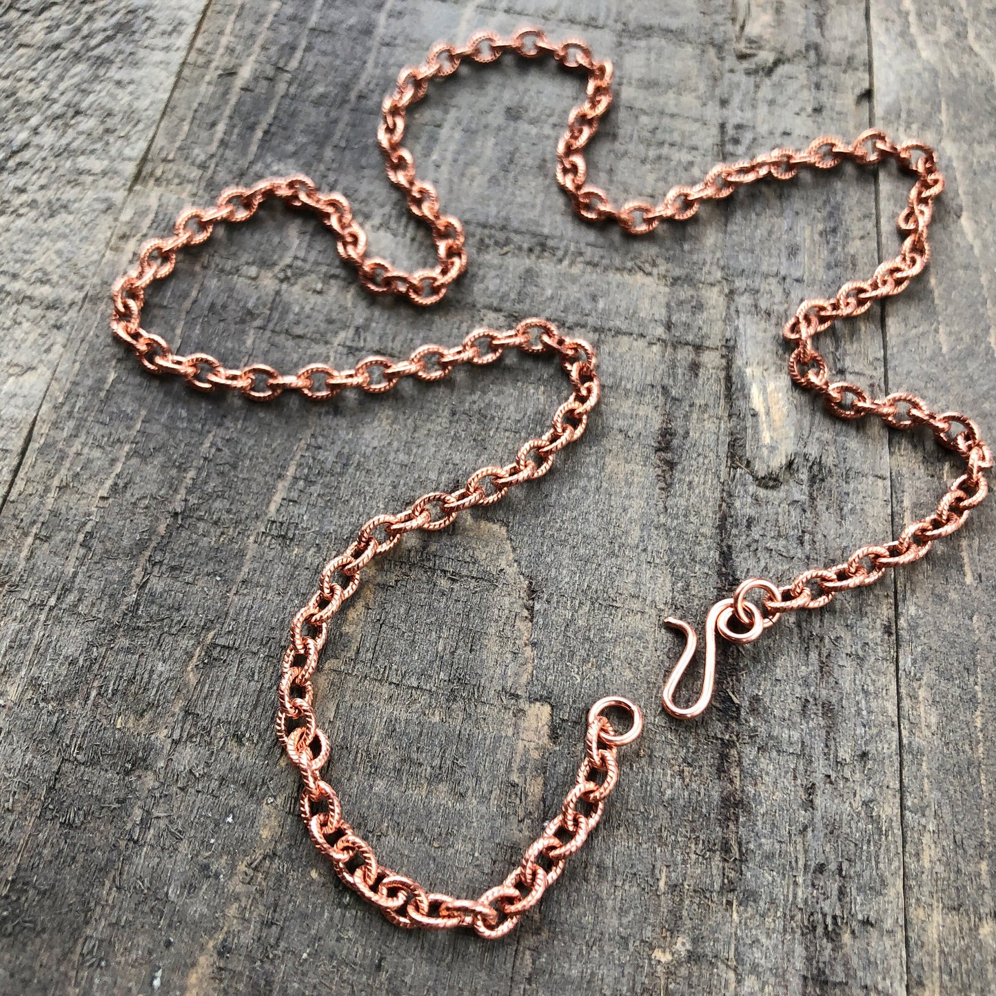 Etched Copper Cable Necklace Chain – Handmade Artisan Clasp, Textured Links