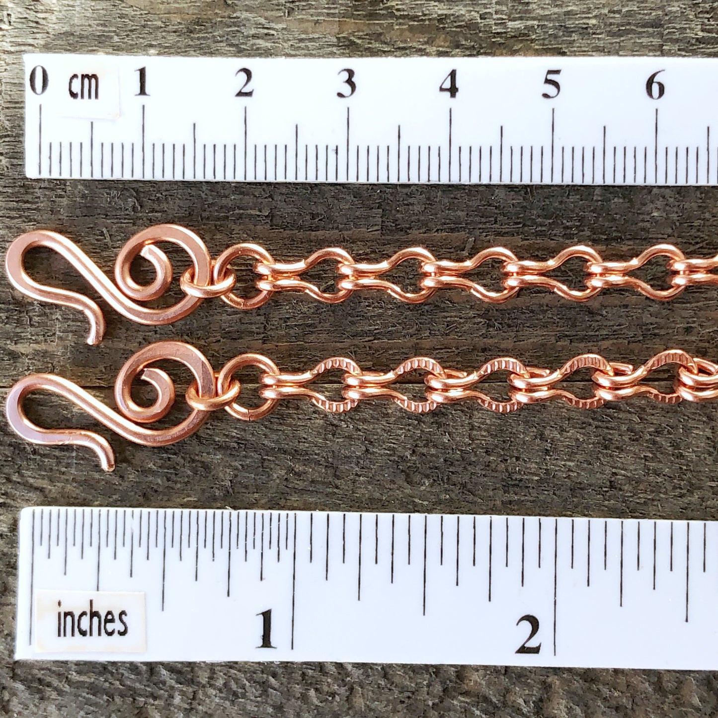 Copper Ladder Chain Bracelet or Anklet – Adjustable with Artisan Clasp, Smooth or Etched Links