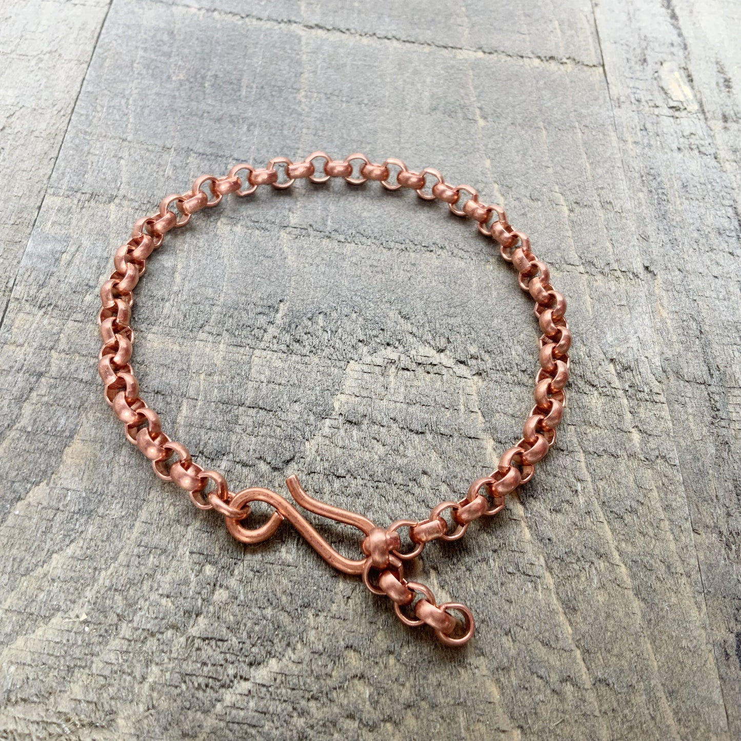 Copper Rolo Chain Bracelet or Anklet – Adjustable with Artisan Hook Closure