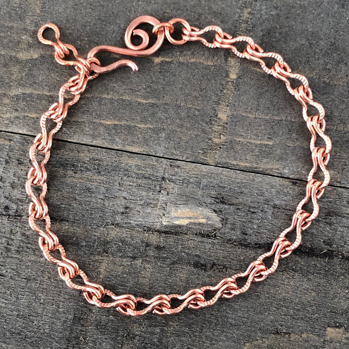 Copper Ladder Chain Bracelet or Anklet – Adjustable with Artisan Clasp, Smooth or Etched Links
