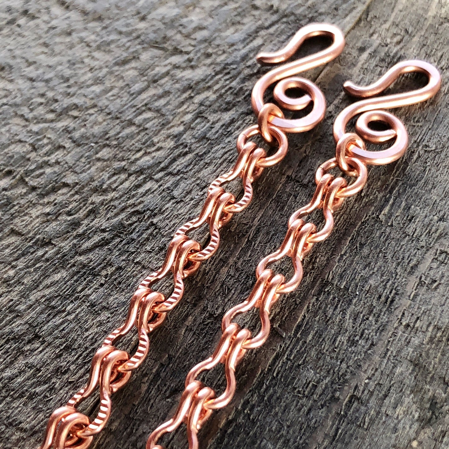 Copper Ladder Chain Bracelet or Anklet – Adjustable with Artisan Clasp, Smooth or Etched Links