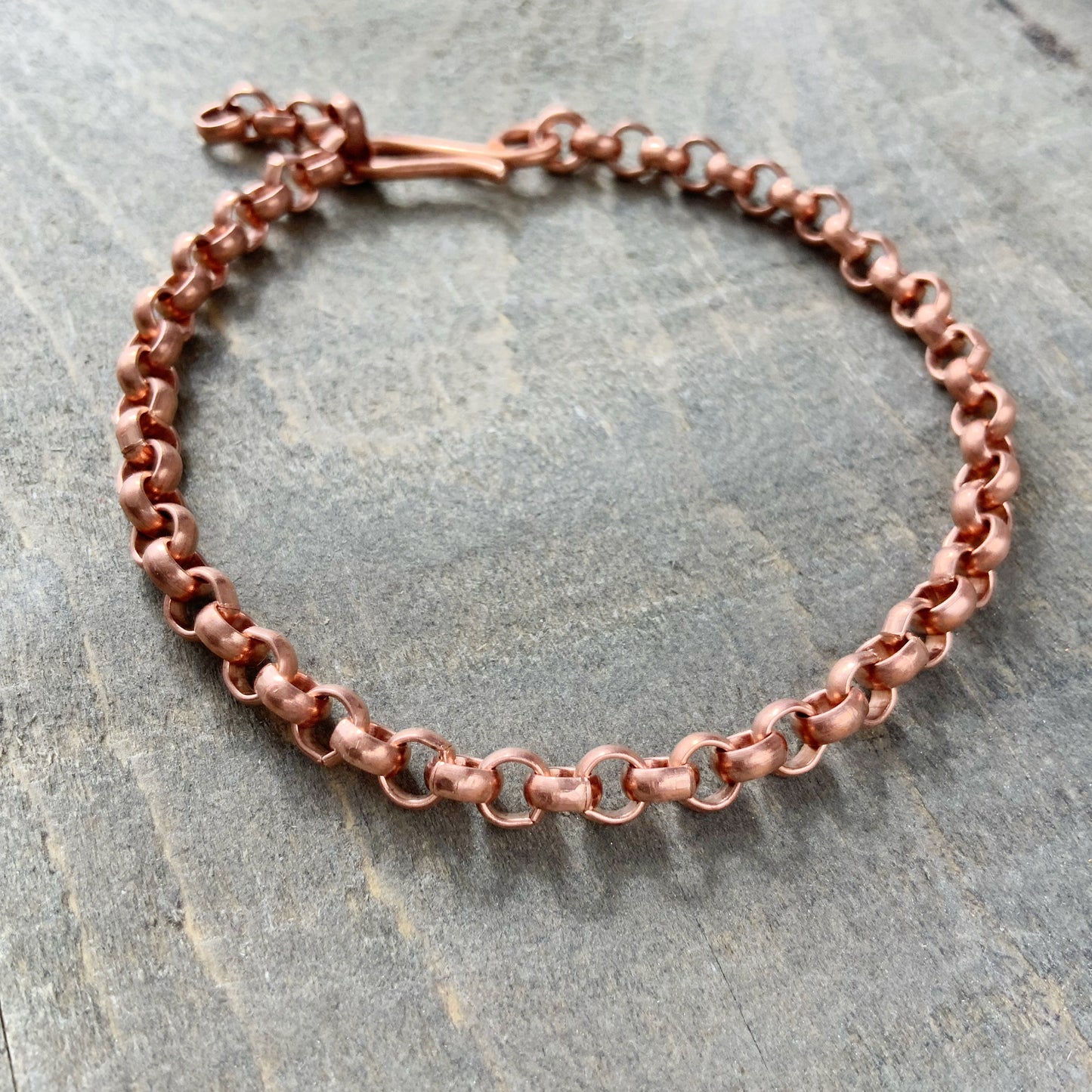 Copper Rolo Chain Bracelet or Anklet – Adjustable with Artisan Hook Closure