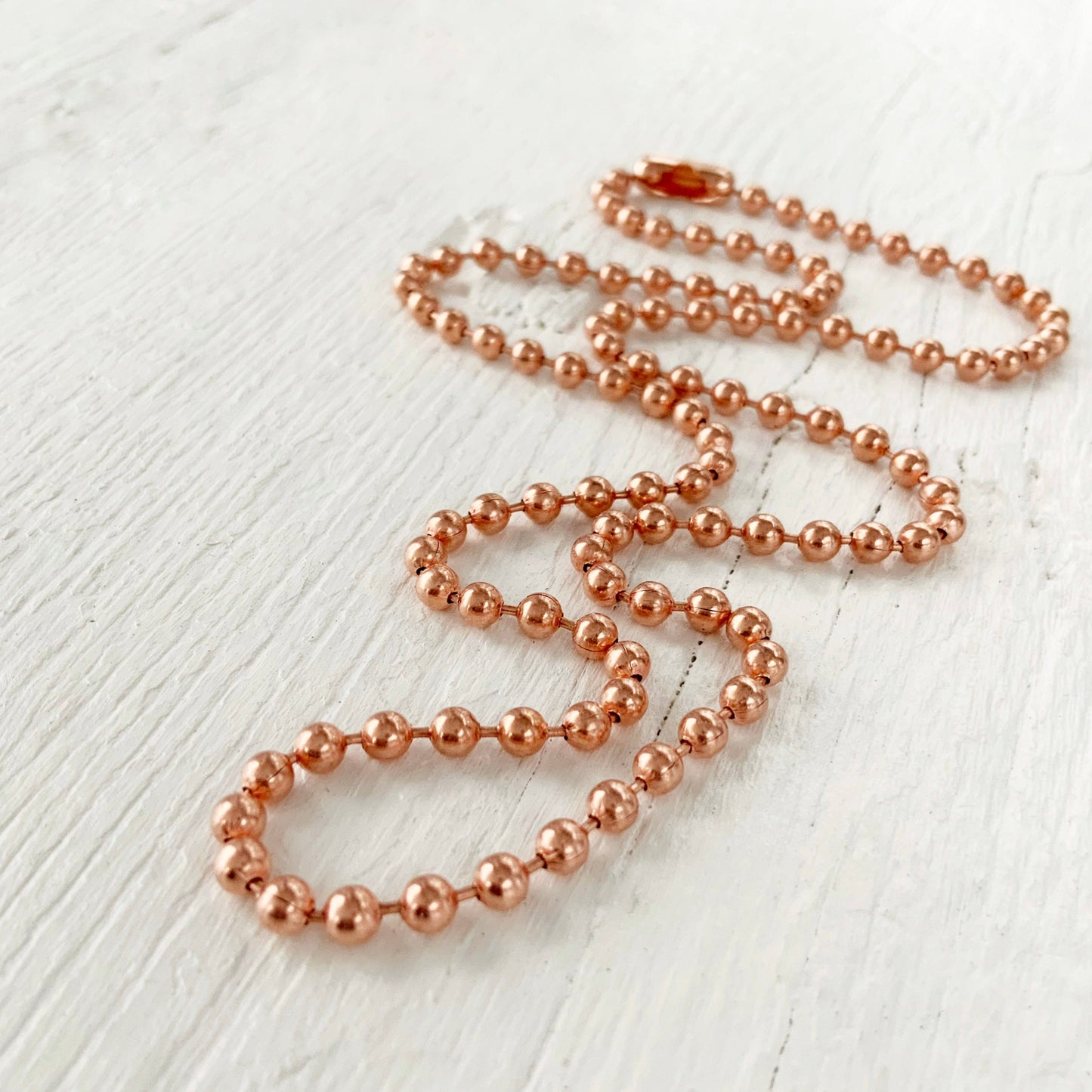 Pure Copper Ball Chain Necklace – 3.2mm Wide, Strong Necklace with Connector