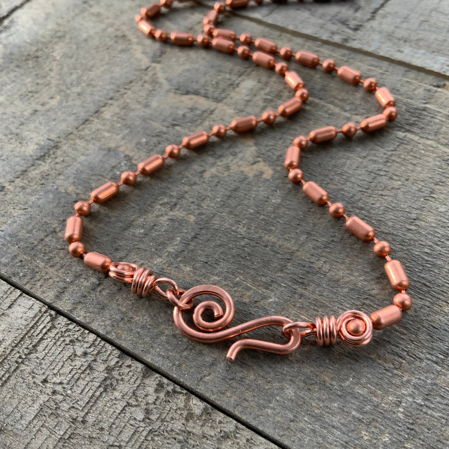 Copper Necklace 3.2mm Ball-Bar Chain with Artisan Clasp