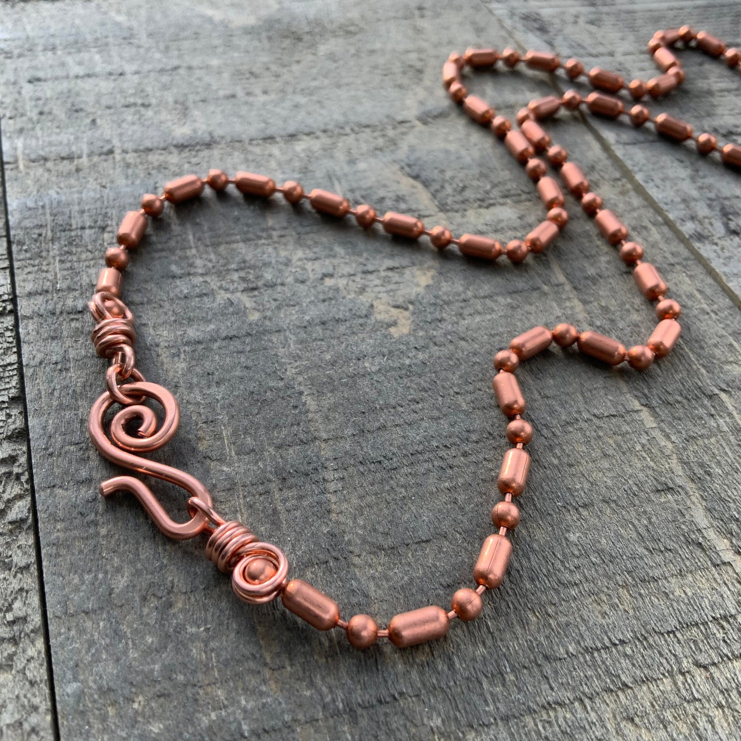 Copper Necklace 3.2mm Ball-Bar Chain with Artisan Clasp