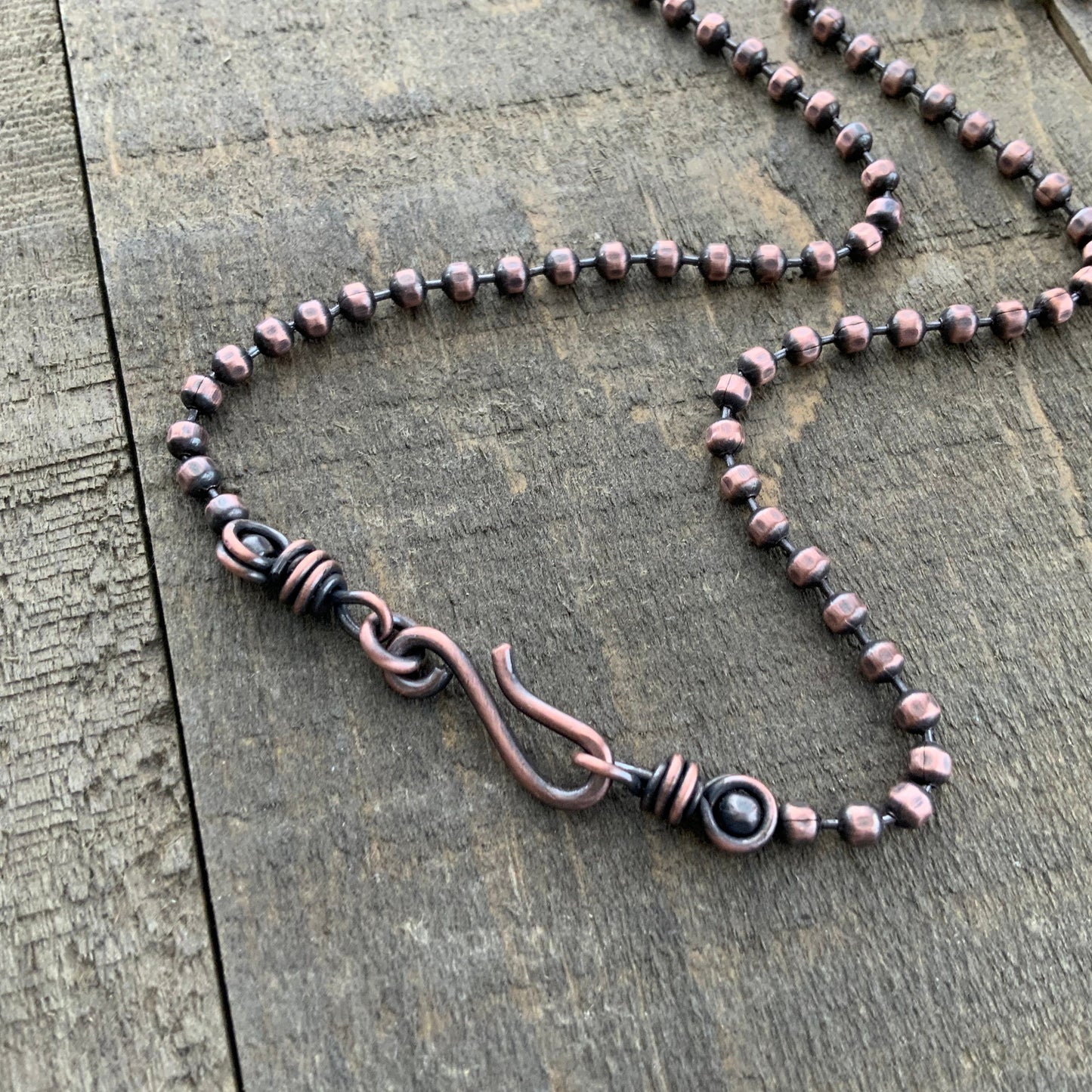 Oxidized Copper Necklace – 3.2mm Faceted Chain with Handmade Artisan Clasp