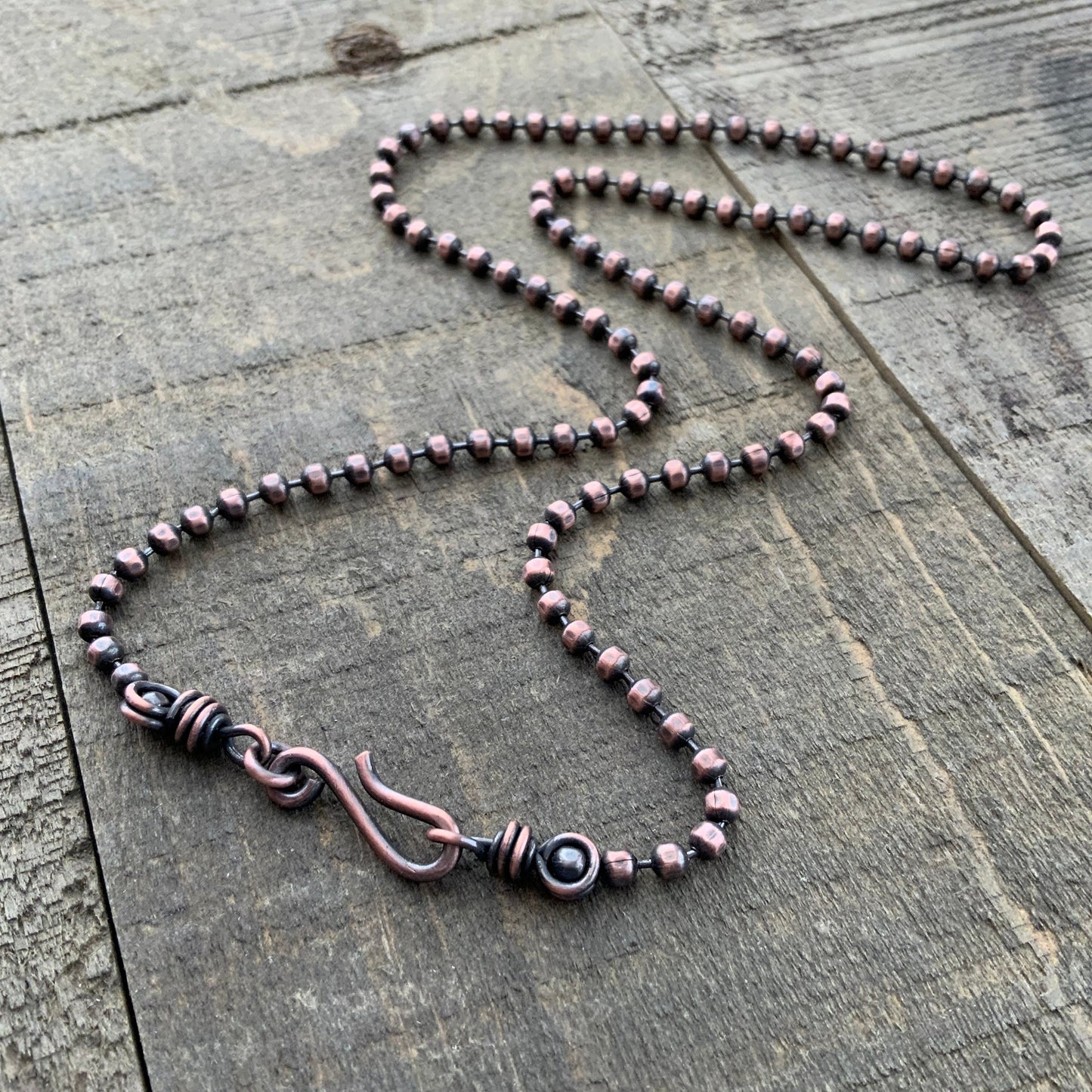 Oxidized Copper Necklace – 3.2mm Faceted Chain with Handmade Artisan Clasp