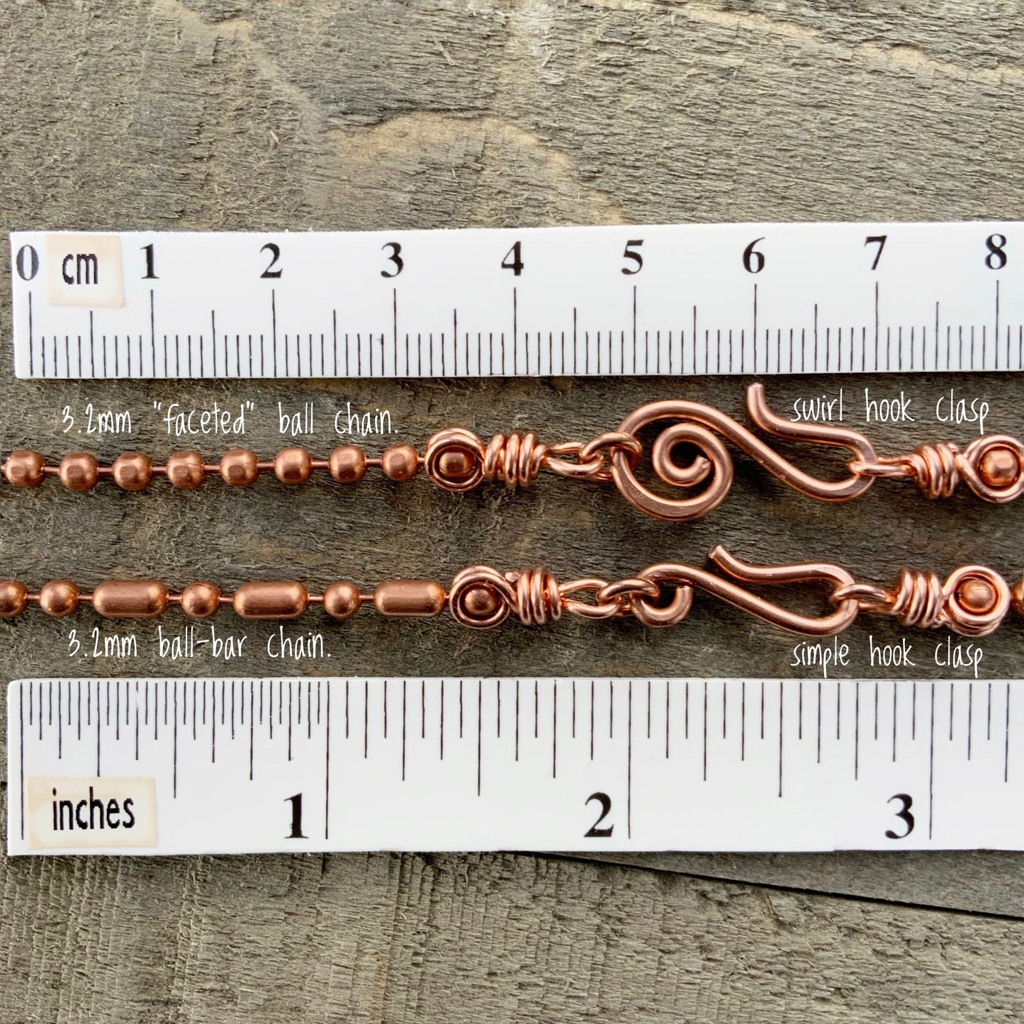 Copper Necklace 3.2mm Faceted BallChain with Artisan Clasp