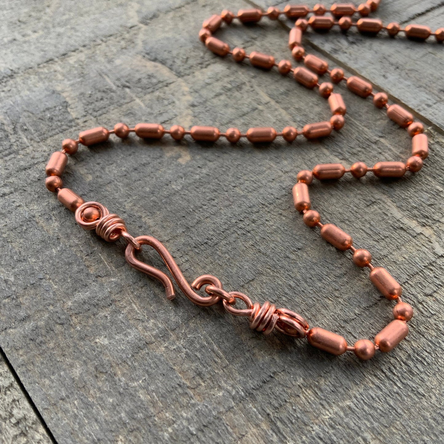 Copper Necklace 3.2mm Ball-Bar Chain with Artisan Clasp