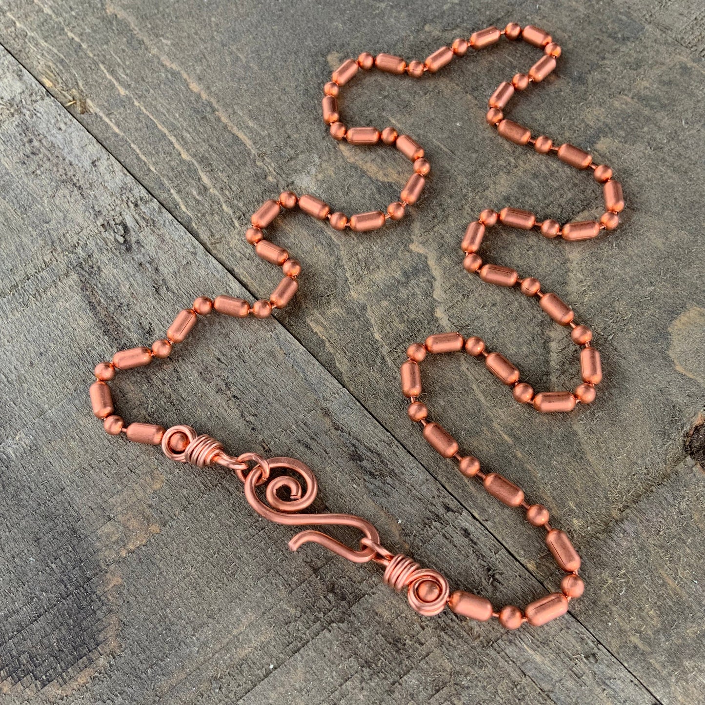 Copper Necklace 3.2mm Ball-Bar Chain with Artisan Clasp