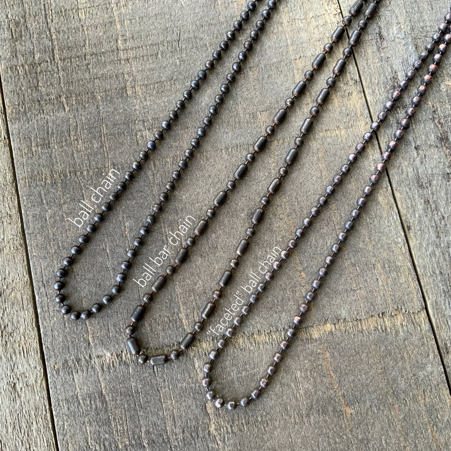 2.4mm Antiqued Solid Copper Necklace Ball-bar, faceted, or ball Chain with End Connector, Oxidized Solid Copper Ball Bar Chain