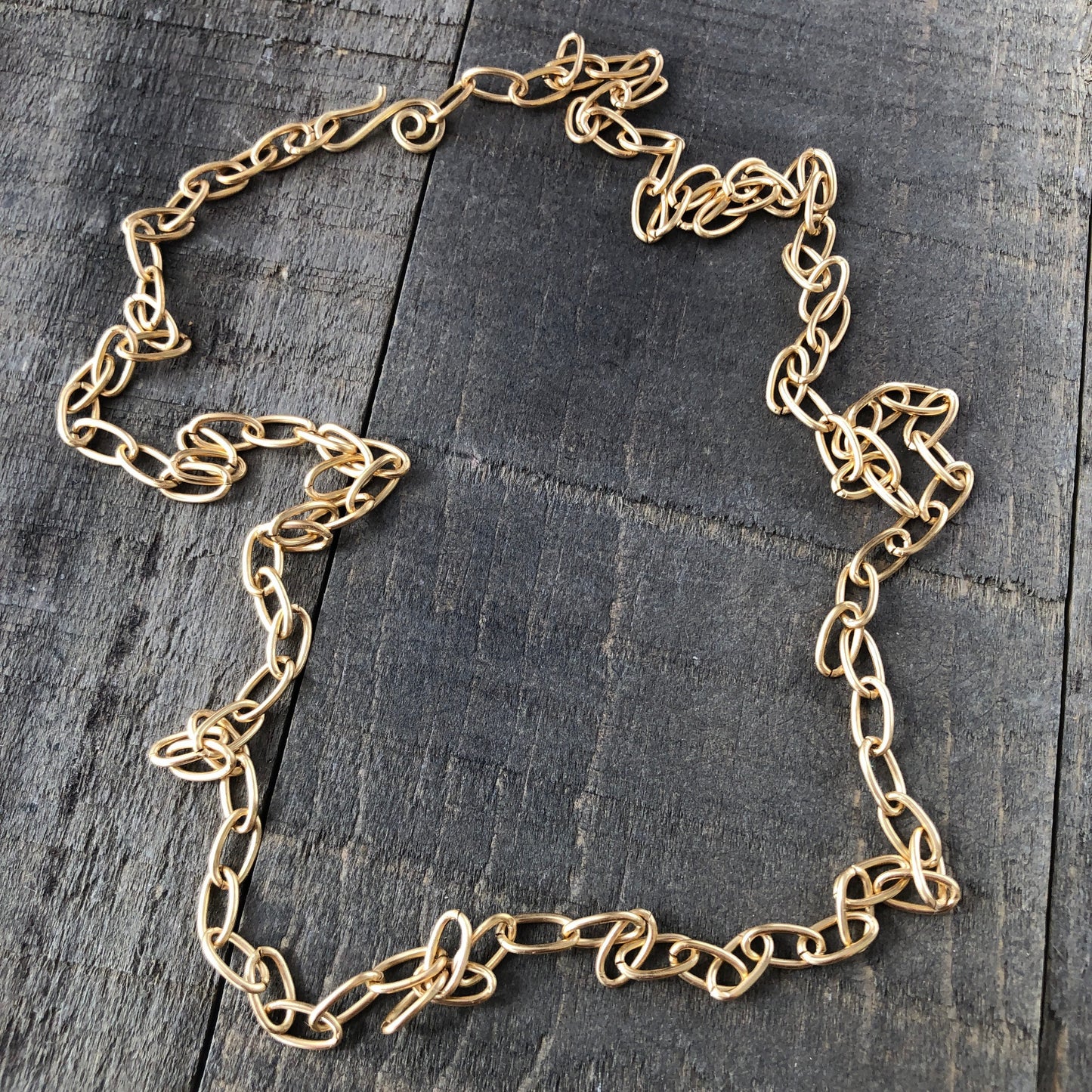 Gold Brass Paperclip Chain Necklace – Adjustable Oval Link with Artisan Clasp