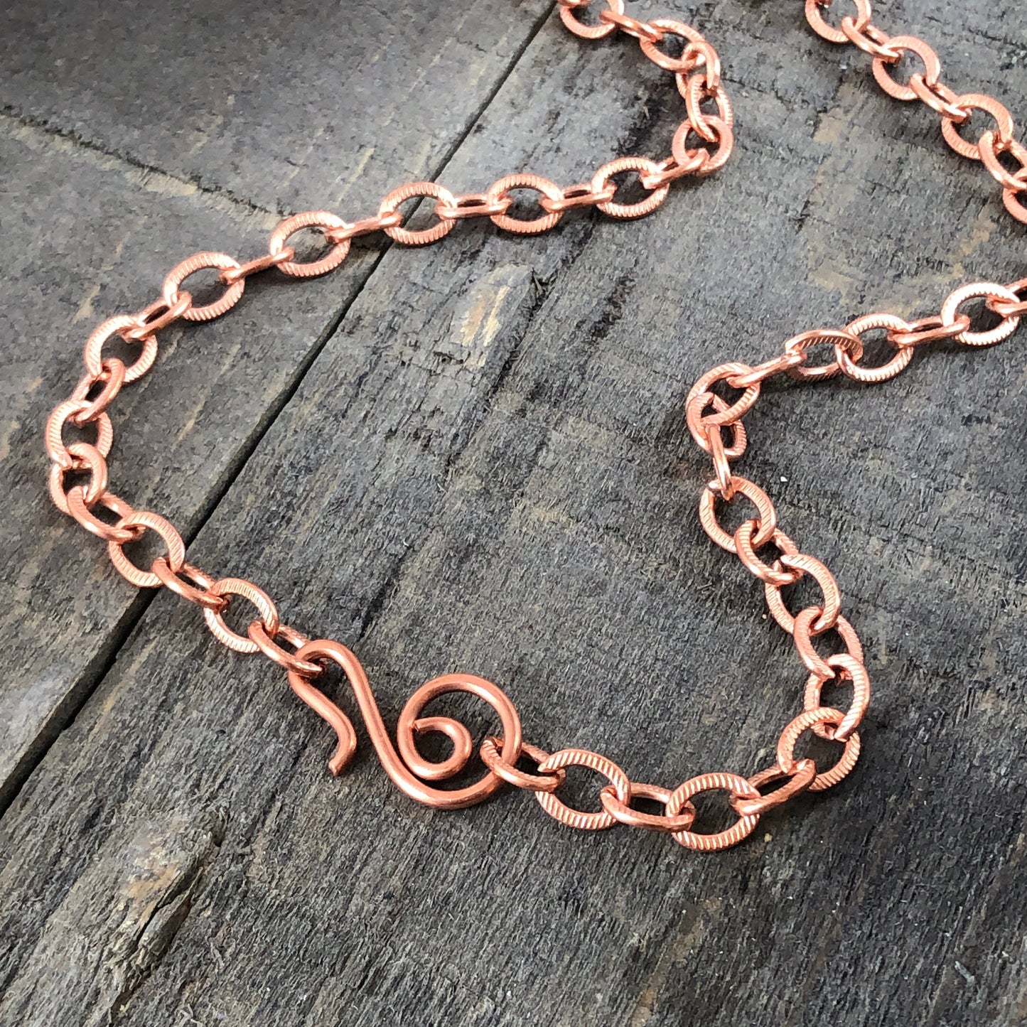 Etched Cable Copper Necklace – Adjustable Custom Length with Handmade Clasp