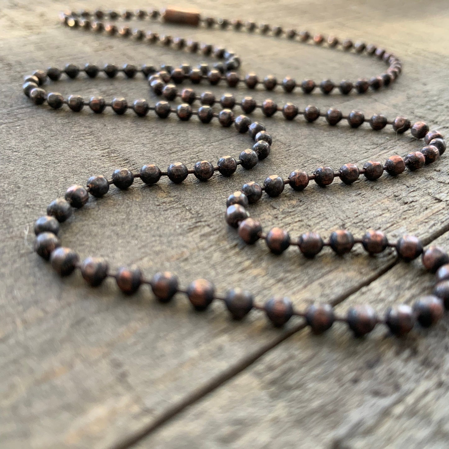 2.4mm Antiqued Solid Copper Necklace Ball-bar, faceted, or ball Chain with End Connector, Oxidized Solid Copper Ball Bar Chain