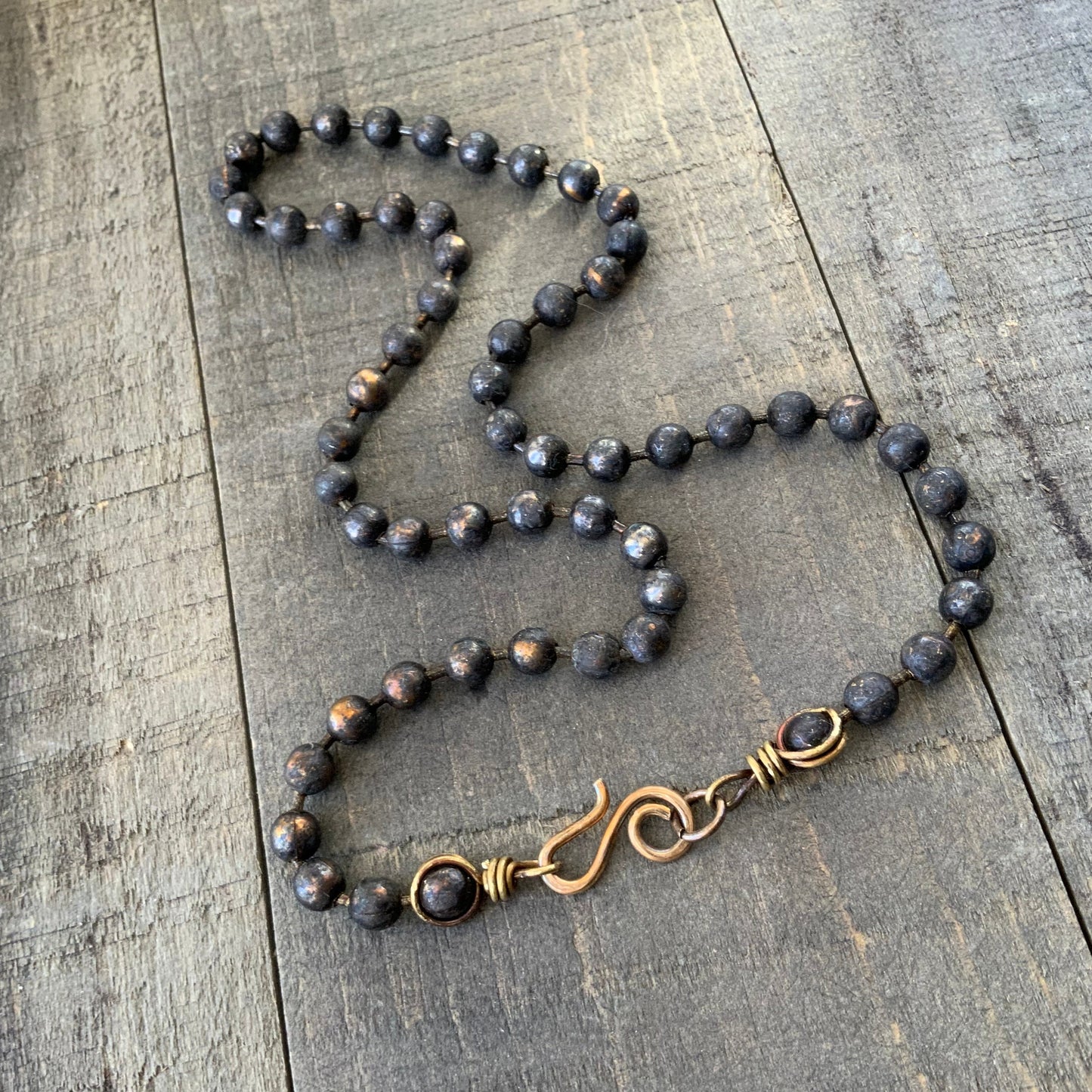 Antique Brass 6mm Chunky Ball Chain Necklace – Handmade Artisan Clasp, Custom Length